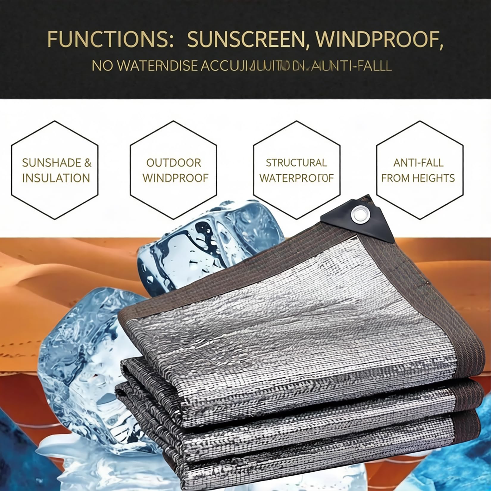 4x10m Malla Sombra Aluminio Reflectante 90% con Ojales Cada 50cm, Lona Parasol Plateada Anti UV para Terraza, Balcón, Pérgola, Invernadero, Aparcamiento y Jardín Exterior