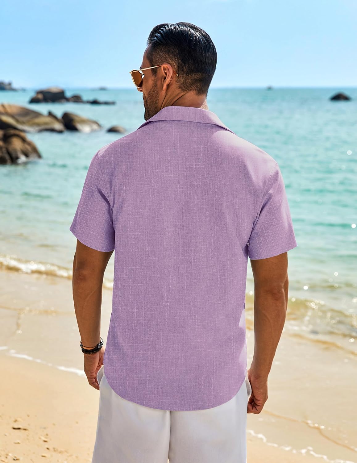 COOFANDY Men's Linen Shirts Short Sleeve Button Down Shirt Casual Beach Summer Shirts Wedding Vacation Shirt - Image 4