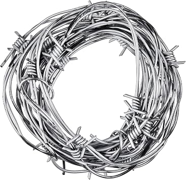 Taiyin 4 Pcs 32.8 Foot Fake Barbed Wire Rusted Halloween Zombie Horror Bloody Western Props Party Birthday Decor Supplies Plastic Faux Wire Wreath Ornaments for Cowboy Cowgirl Silver