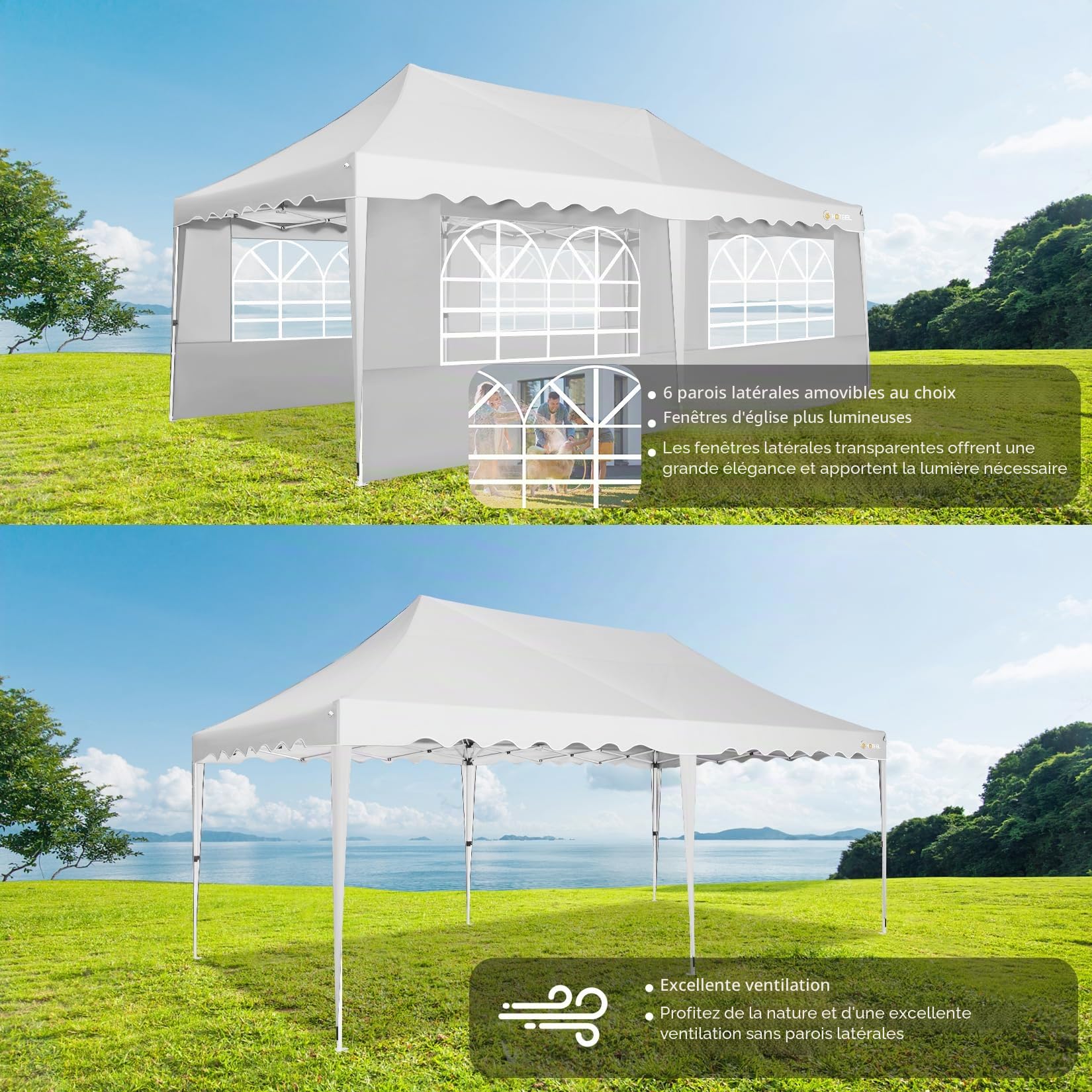Hoteel Tonnelle Barnum Pliante 3x6 de Jardin Extérieur Professionnel avec 6 Parois, Sac à roulettes et 4 Sacs de Sable, Installation Facile pour Événements Extérieurs, Imperméable et UV50+, Blanc