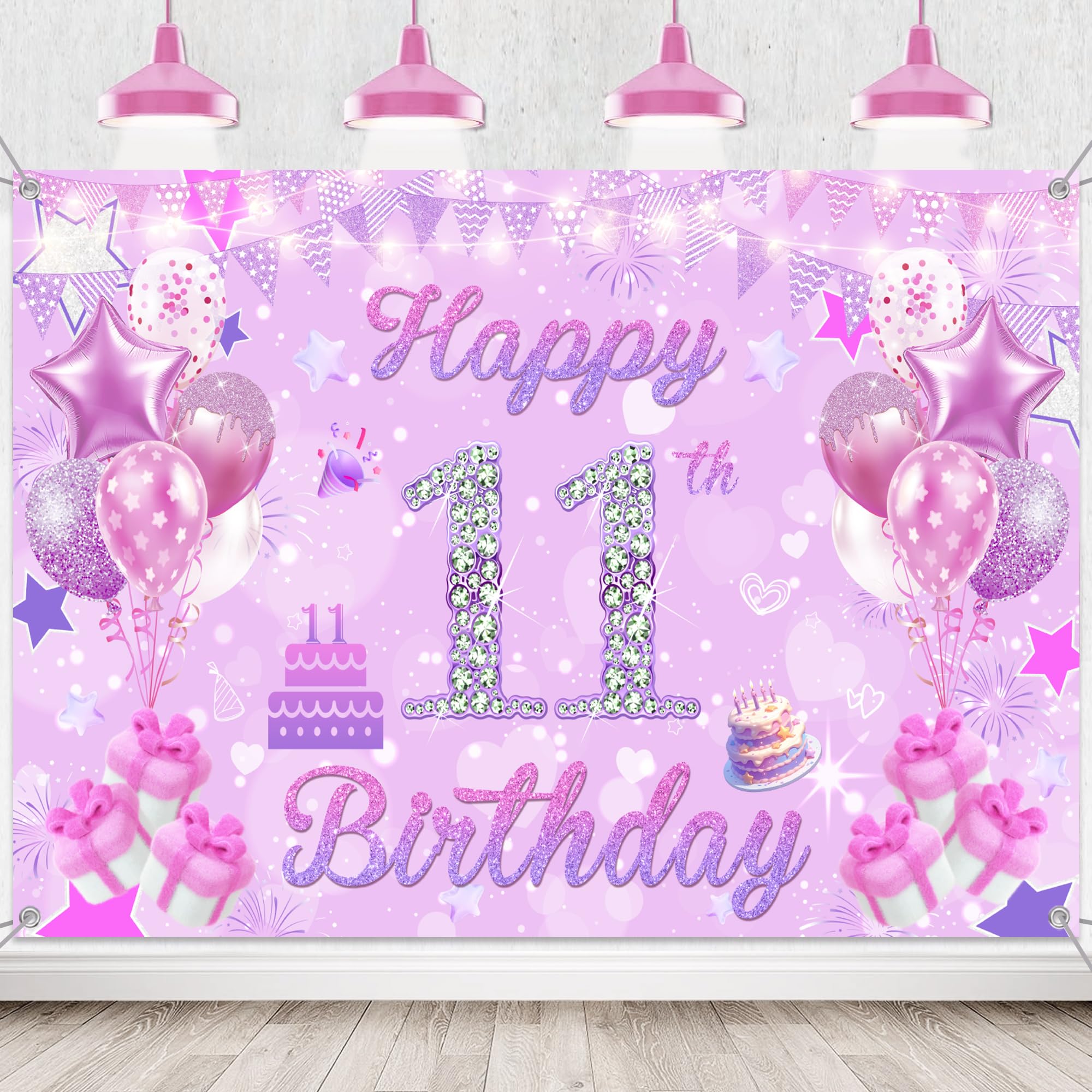 11th Birthday Decorations Banner Backdrop, Happy 11 Years Old Party