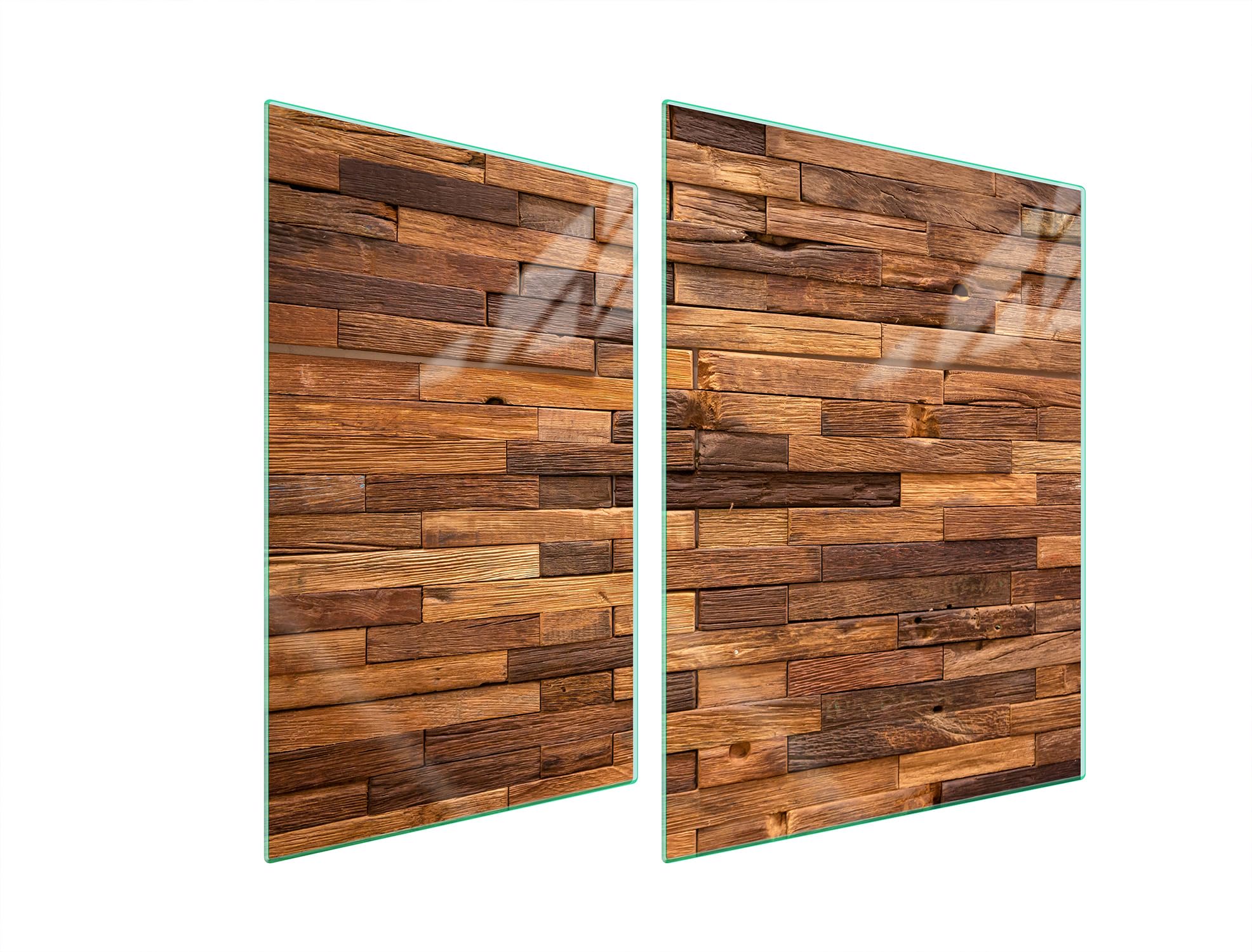 TMK ArtDeko Herdabdeckplatten Set 70 x 52 cm Ceranfeld Abdeckung Glas Spritzschutz Abdeckplatte Glasplatte Herd Ceranfeldabdeckung Deko Schneidebrett, Holz