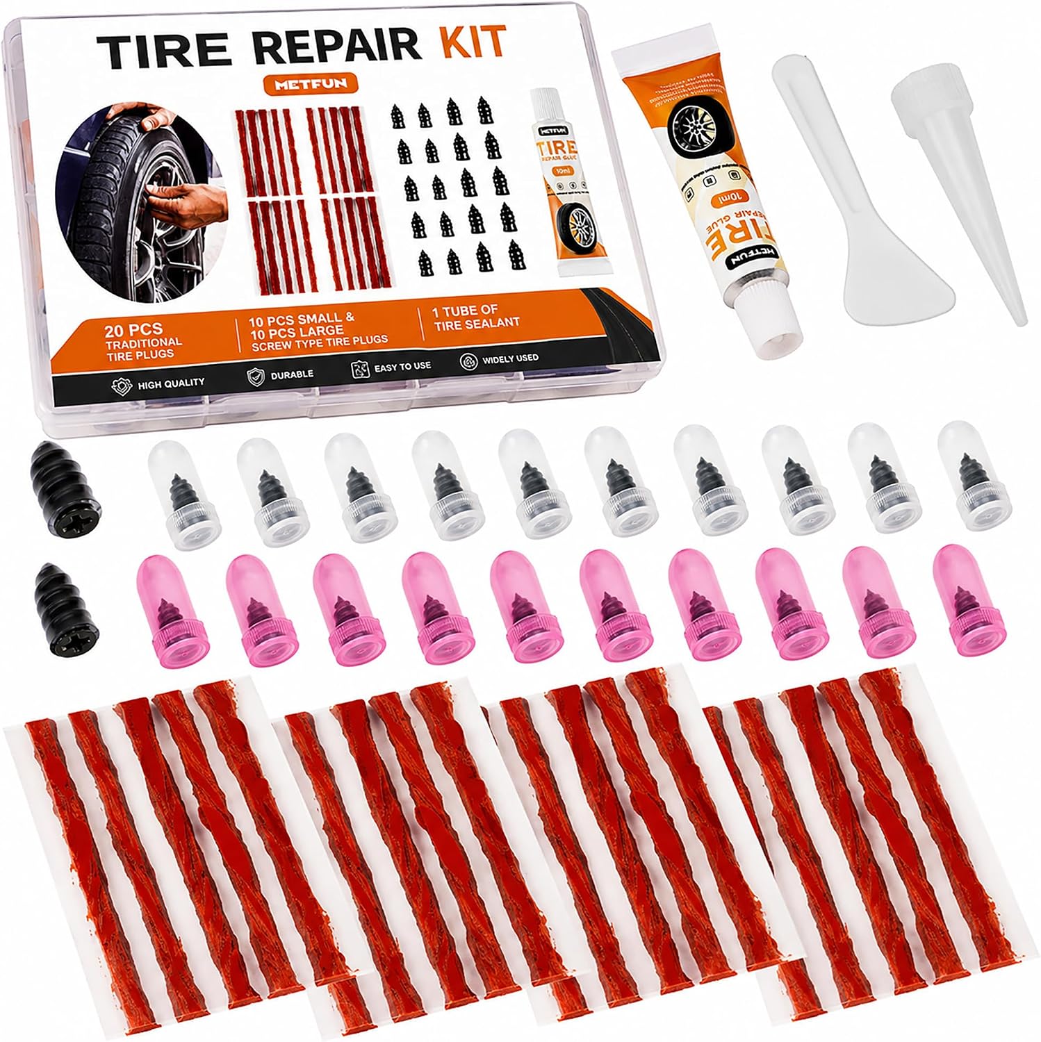 40 PCS Quick Fix Tire Plug Kit with 3 Tubes of Black Tire Sealant