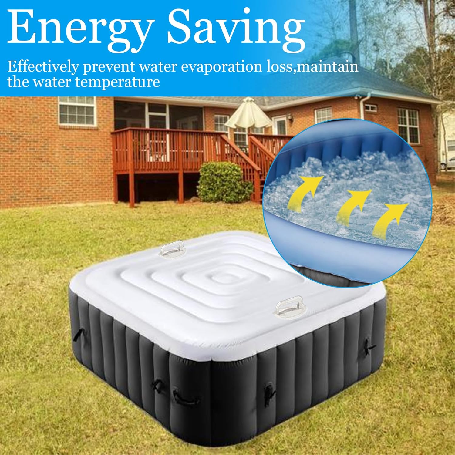 Inflatable Hot Tub Cover Energy Saving Lid for Outdoor Hot Tub,Windproof Rain-Proof Cover Protector for Hot Tubs SaluSpa Coleman Spa (Square-4.2ft-Handle)