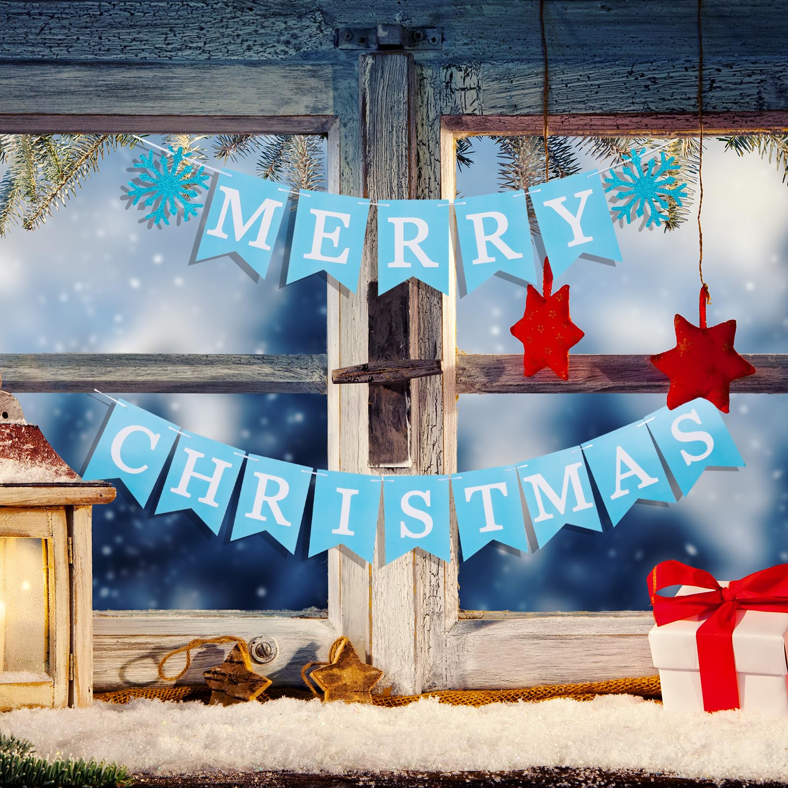 Frohe Weihnachten Banner – Blaue Wimpelkette Mit Schneeflocken Für Weihnachtsdekoration