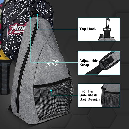 Miniatura 5 de Juego de 2 palas de pickleball de fibra de vidrio prémium para principiantes, juego de pickleball con 4 bolas de pepinillo, regalo para adultos y