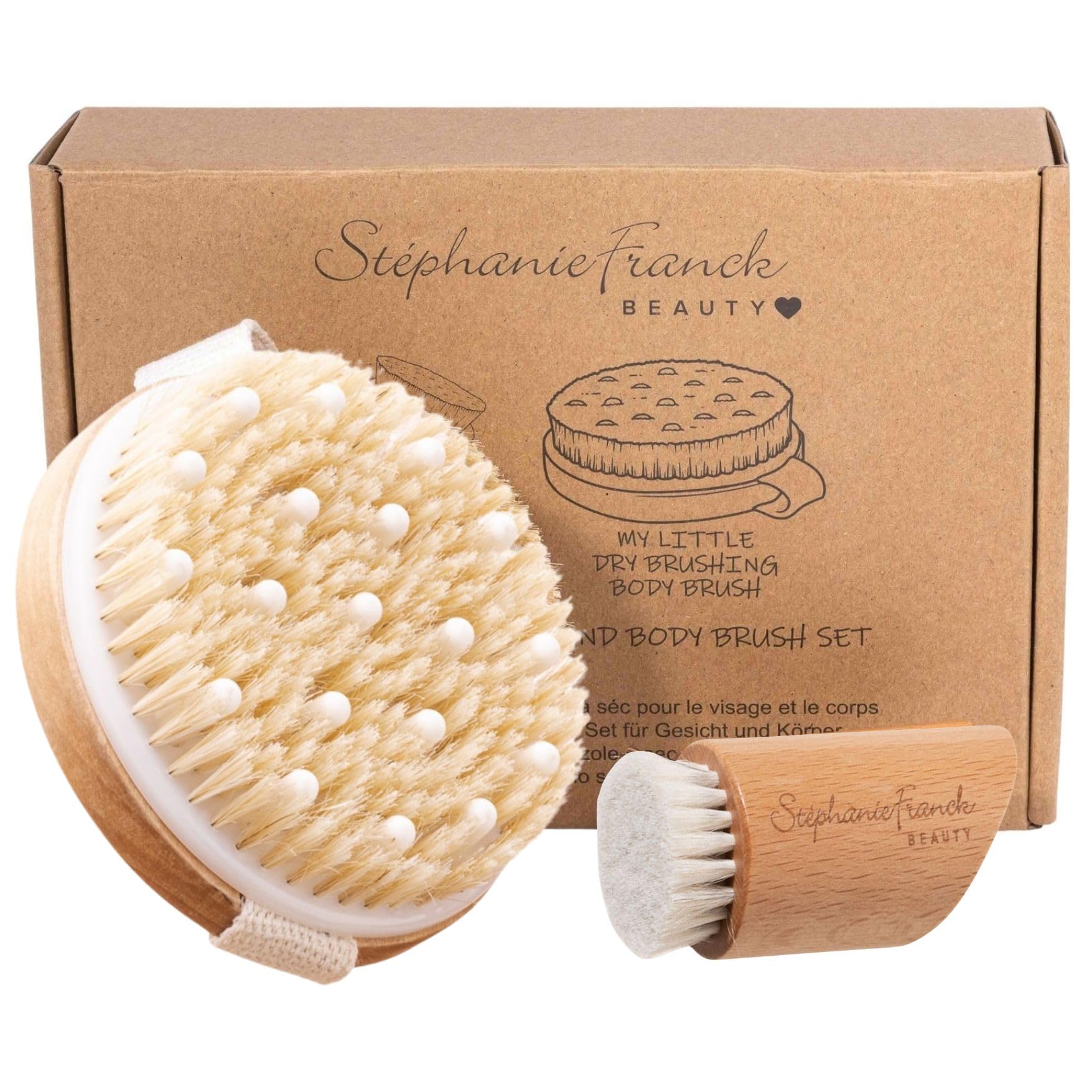 Set Spazzole Dry Brushing Corpo e Viso - Massaggio a Secco con Setole Naturali e Legno - Esfoliazione, Pelle Liscia, Drenaggio Linfatico