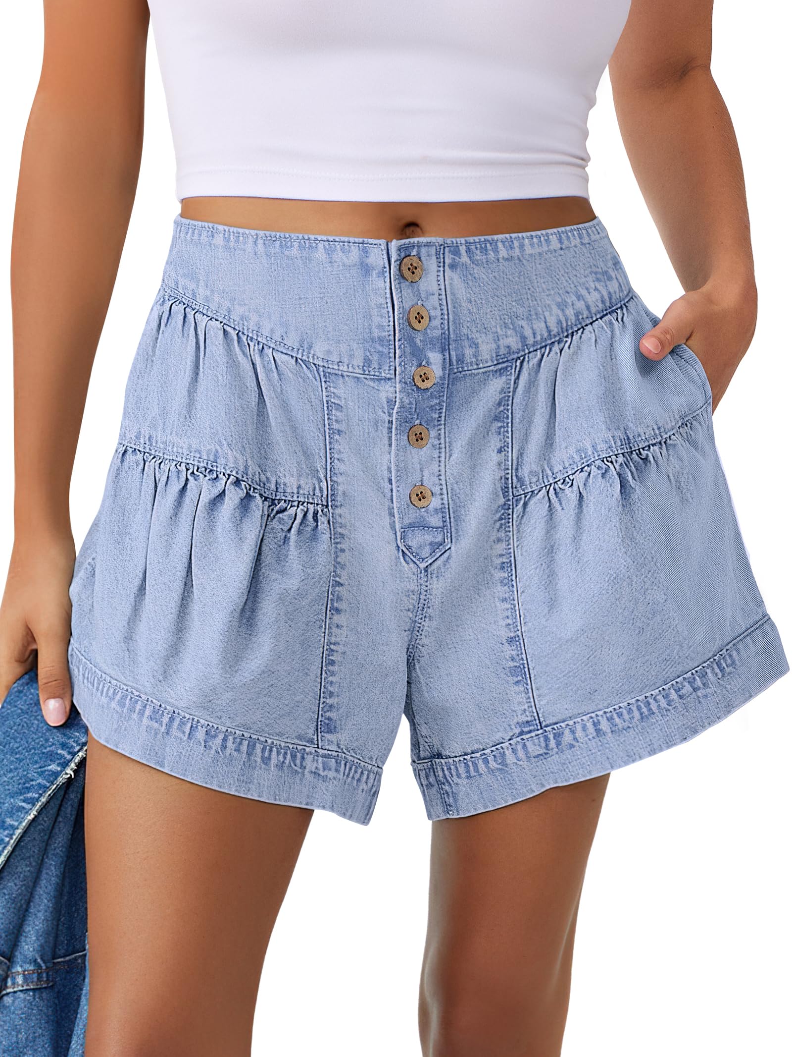 ANRABESS Women's Denim Shorts Summer Baggy High Waisted Flowy Wide Leg Buttons Pleated Casual Jean Shorts 2026 Fashion Skorts