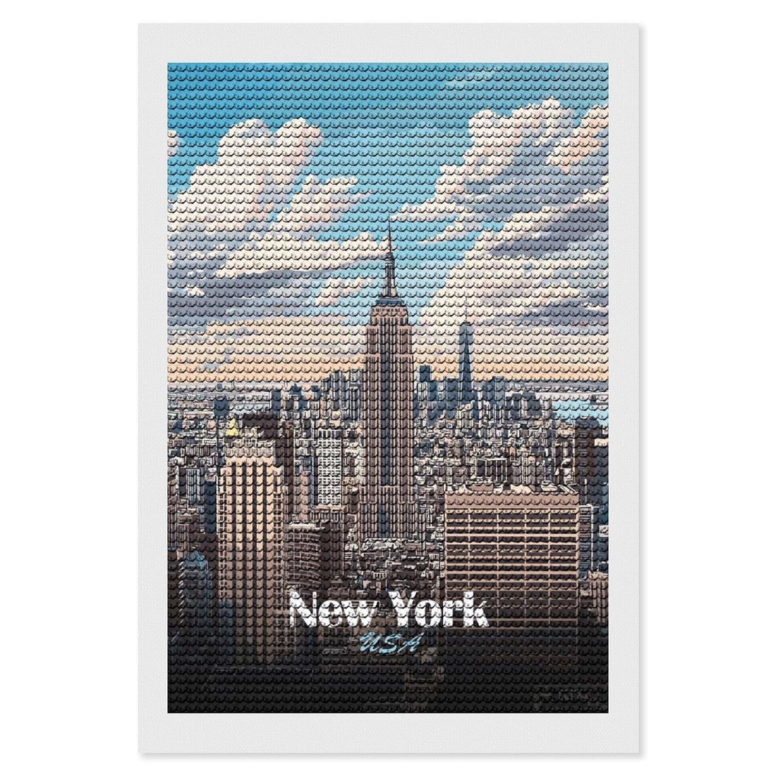 Junmoney New York City Skyline(3) 5D Diamond Painting Kit 8"x12", Relaxing DIY, Mindful Craft Project, Full Kit Included, Thoughtful Present