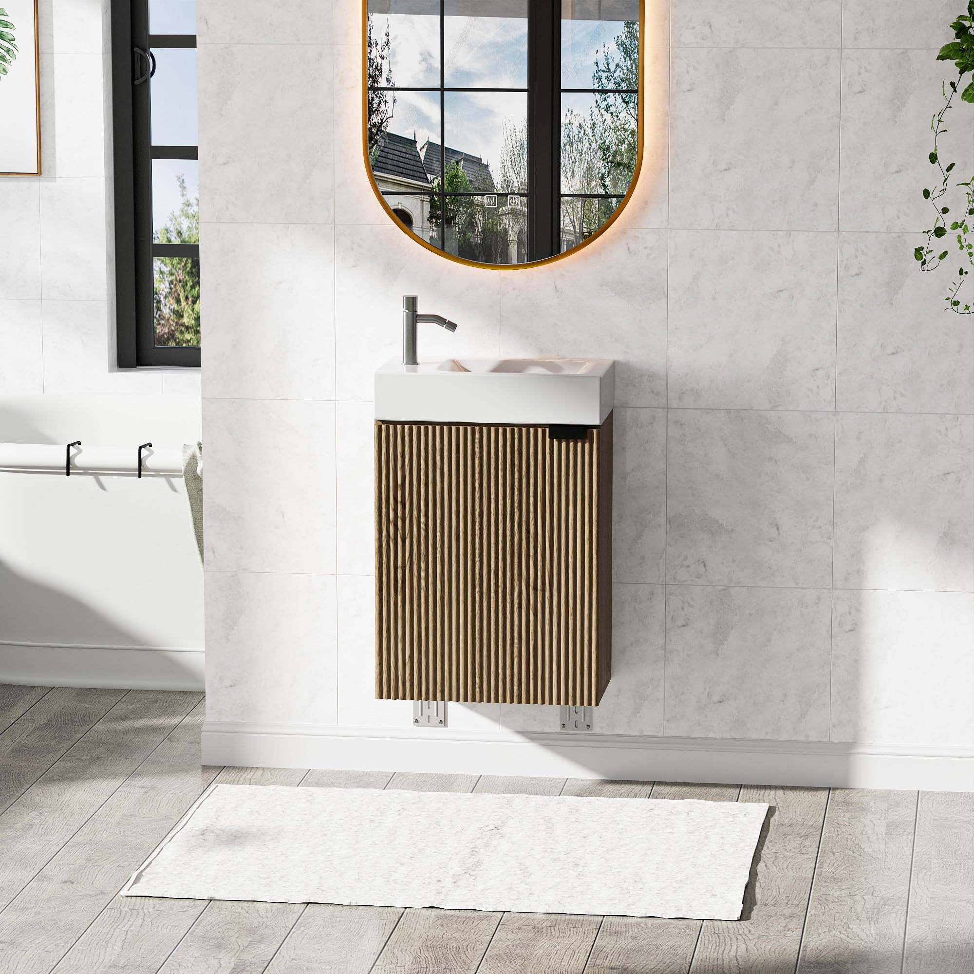 Meuble sous Lavabo Meuble de Rangement pour Salle de Bain Petit Lavabo, Armoire de Salle de Bain, sans robinetterie (Bois Naturel, 40x22x58cm)