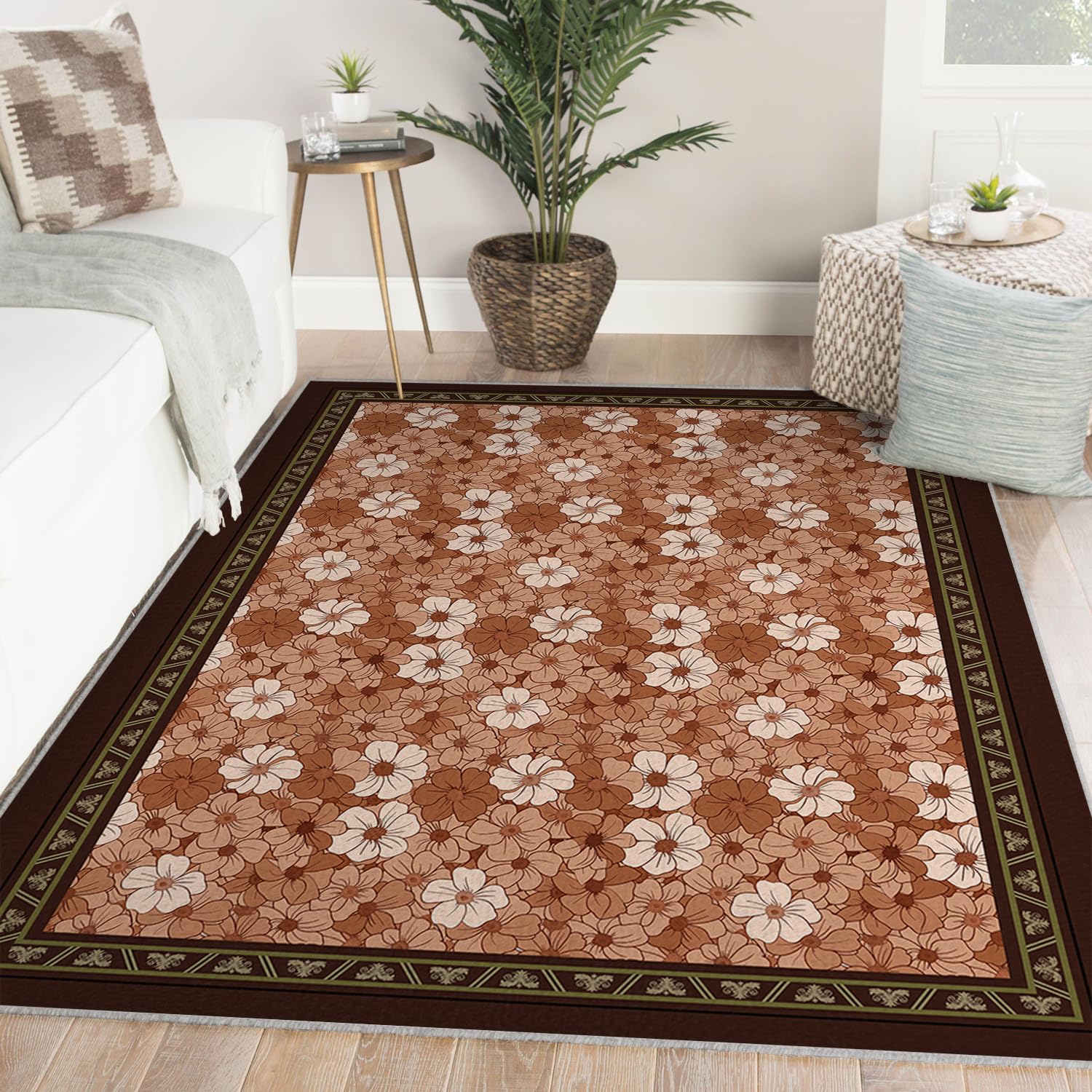 Alfombra Flores Lavable Dormitorio Pelo bajo 60x120