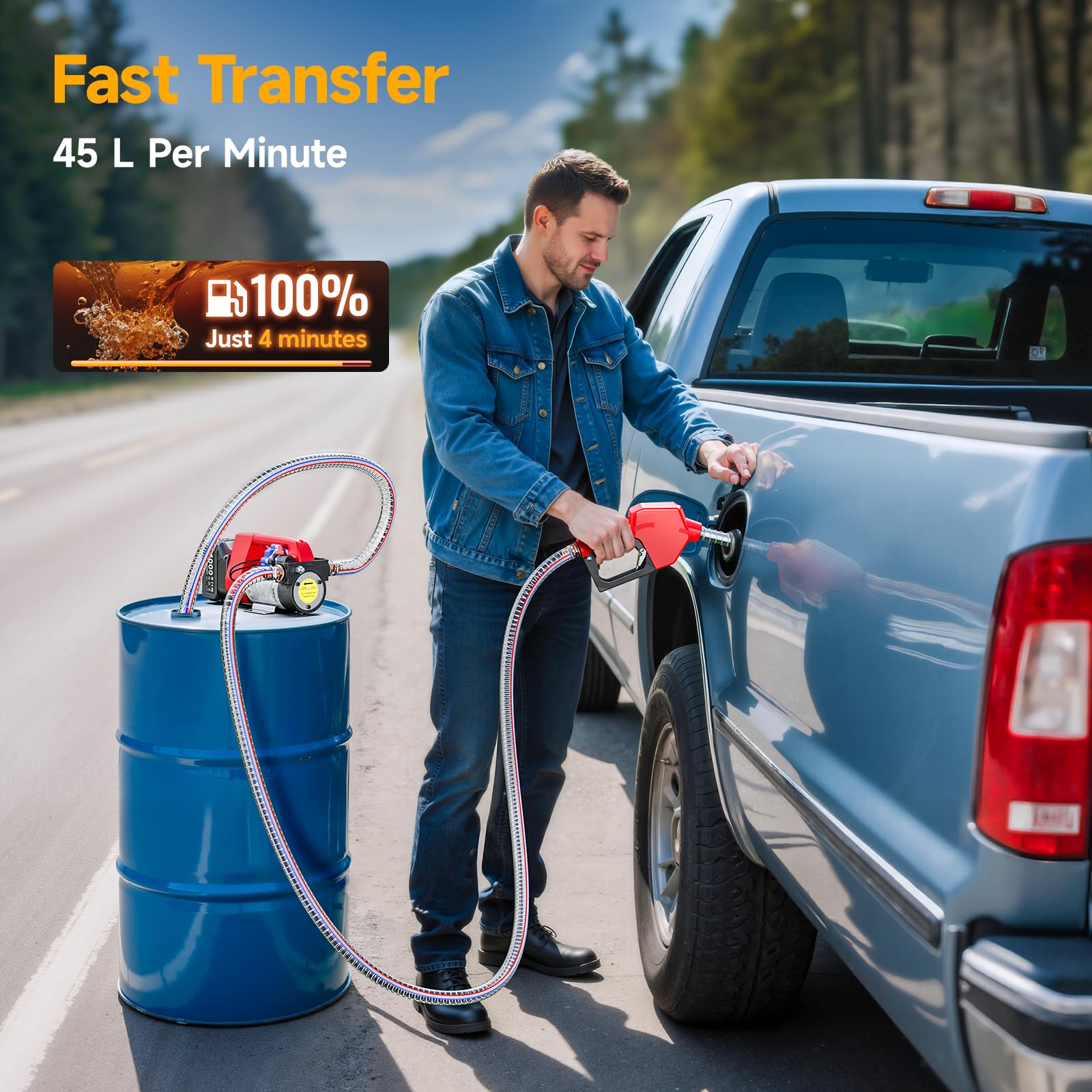 TaskStar Bomba de transferencia de combustible alimentada por pilas, kit de bomba eléctrica de 45 l/min con 2 baterías de 4.0 Ah y cargador, portátil inalámbrico con boquilla de apagado automático y 2