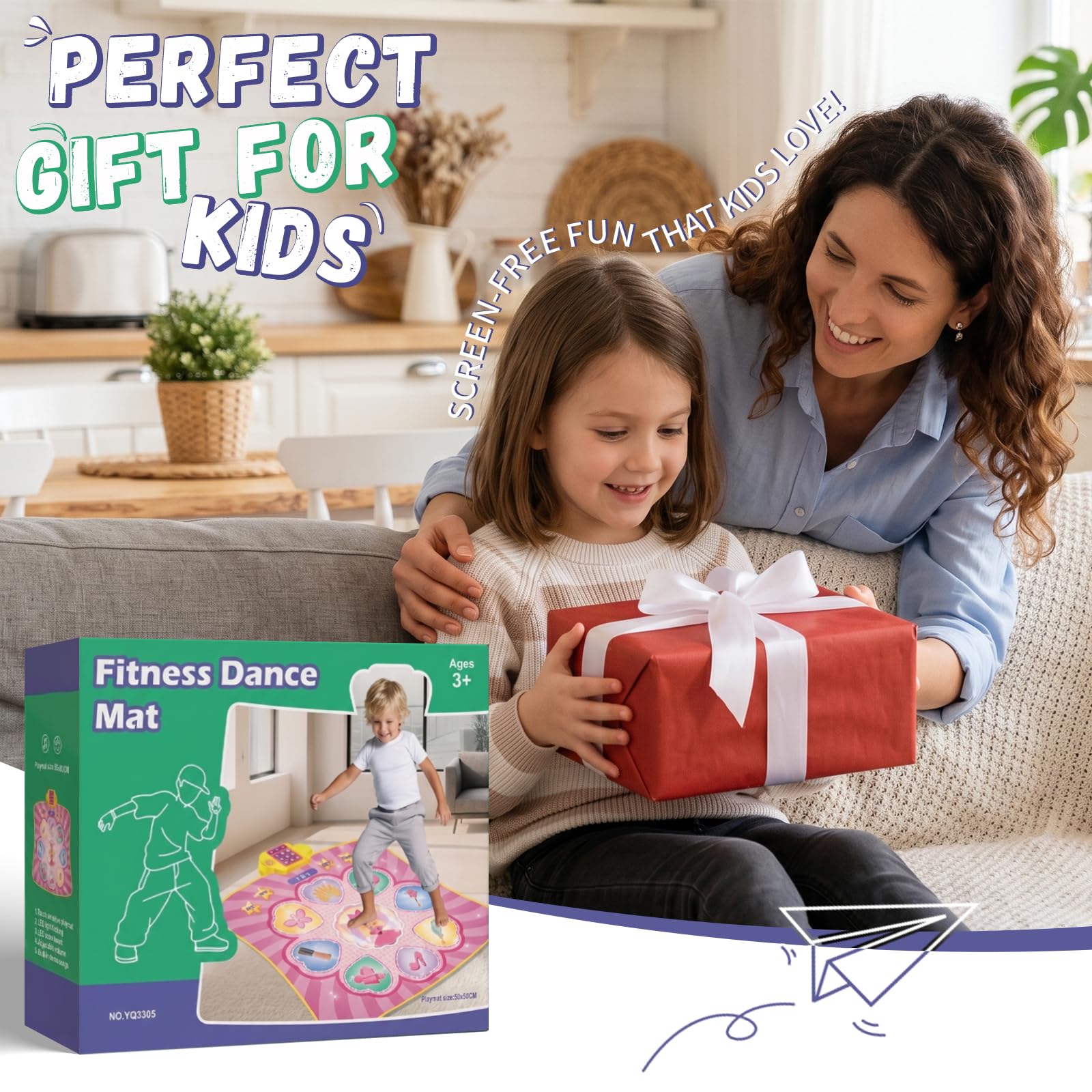 YESHIN Tapis de Danse Enfant 9 Touches avec Musique et Lumières LED, 3 Modes de Jeu, 8 Chansons & 7 Volumes, Grandes Touches Sensibles, Jeu Musical Interactif Cadeau Fille 3–12 Ans (Rose)