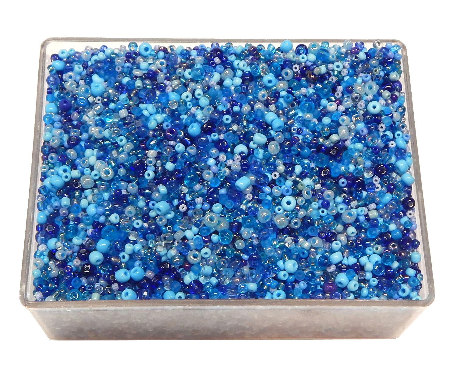 Perlin Pack of 3000 Glass Seed Beads 2 mm 3 mm 4 mm Round Pony Beads Mixed Sizes Colour Mix (Blue), 2mm 3mm 4mm - Image 2