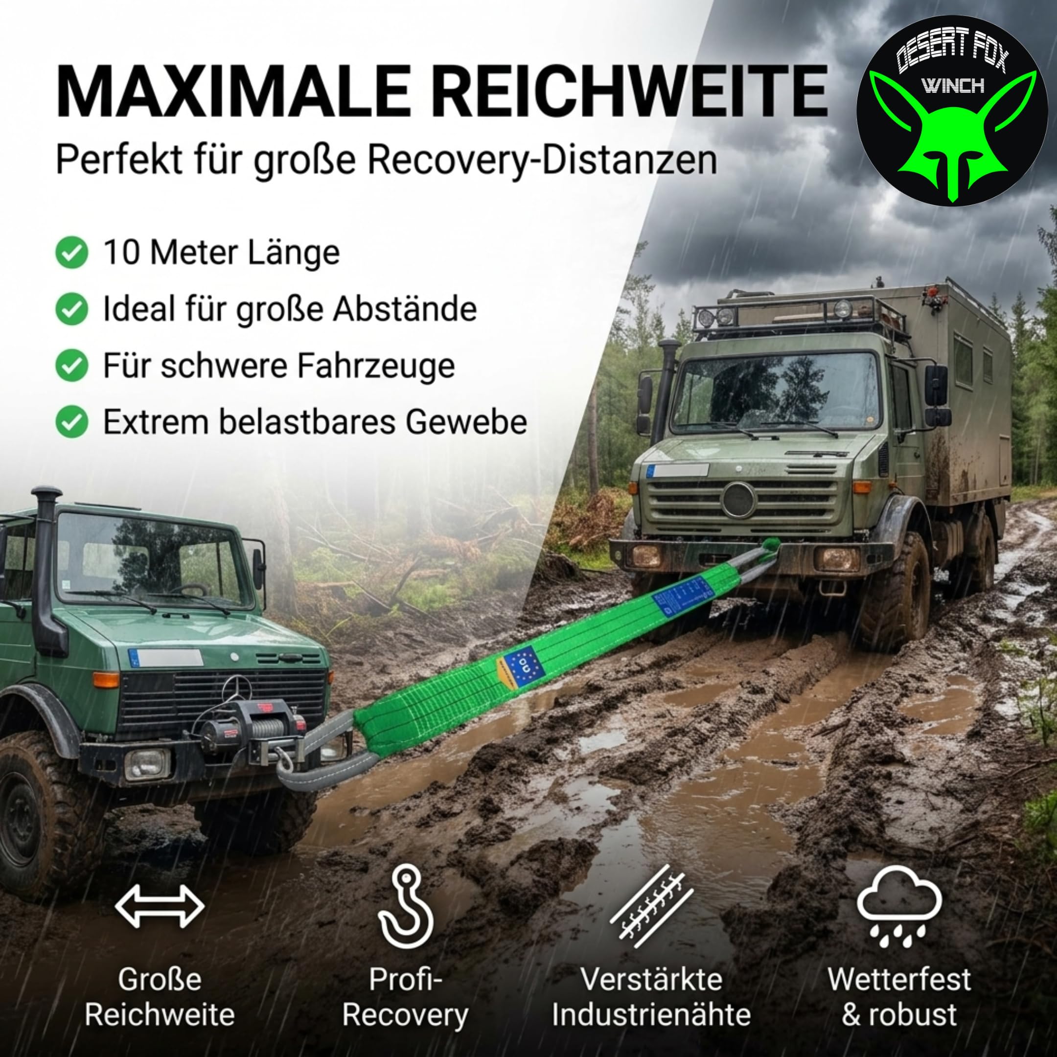 Bergegurt – Robuster 10m Baumgurt & Abschlepp-Seil, 14t Bruchlast – Ideal für Offroad, Recovery, Jagd, Forst und Baugewerbe nach EN 1492-1