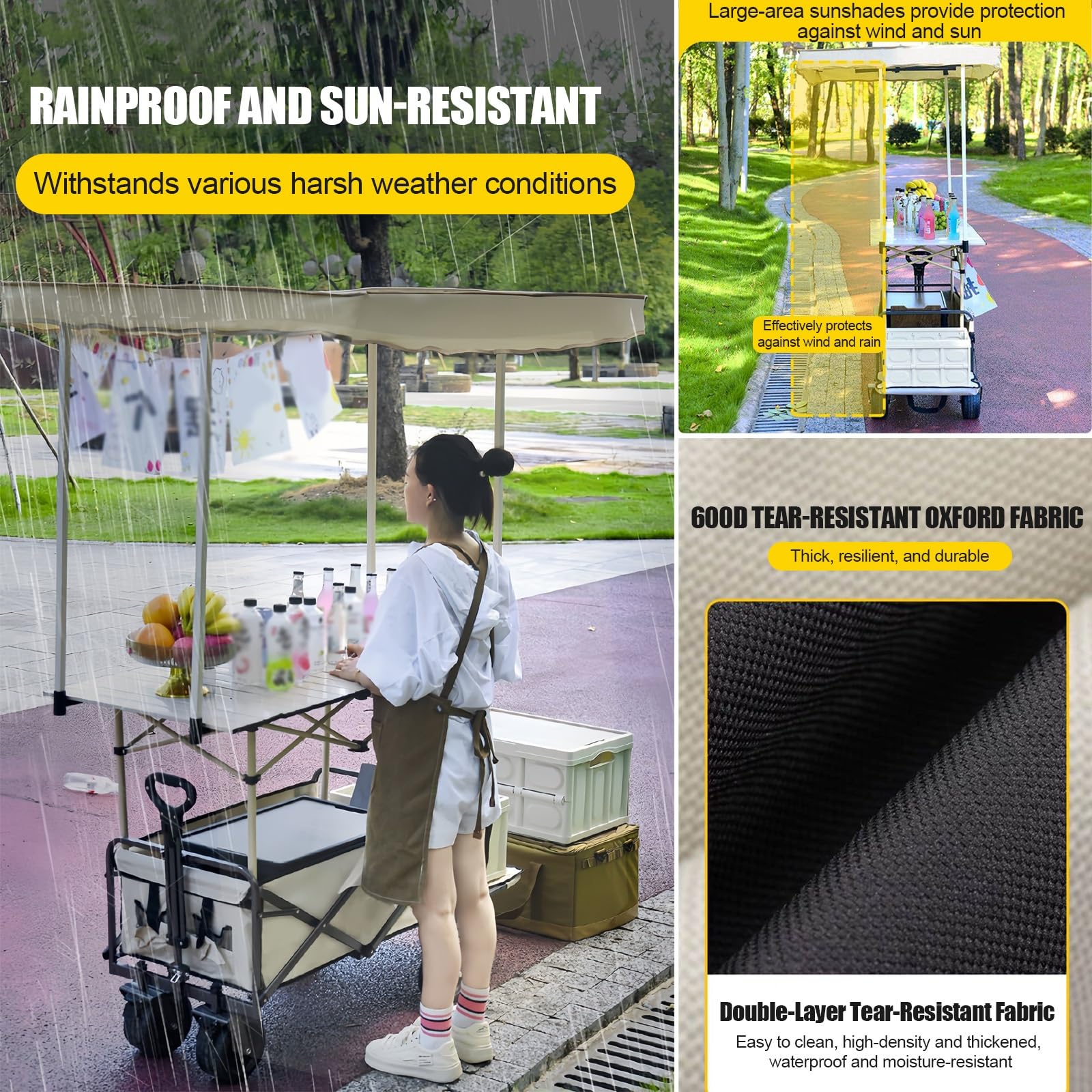 HARELA Genérico Puesto de Mercado con toldo, Móvil de Venta Ambulante de Comida, Carrito De Vendedor De Comida para Puestos Callejeros, Ferias De Artesanía(Black)