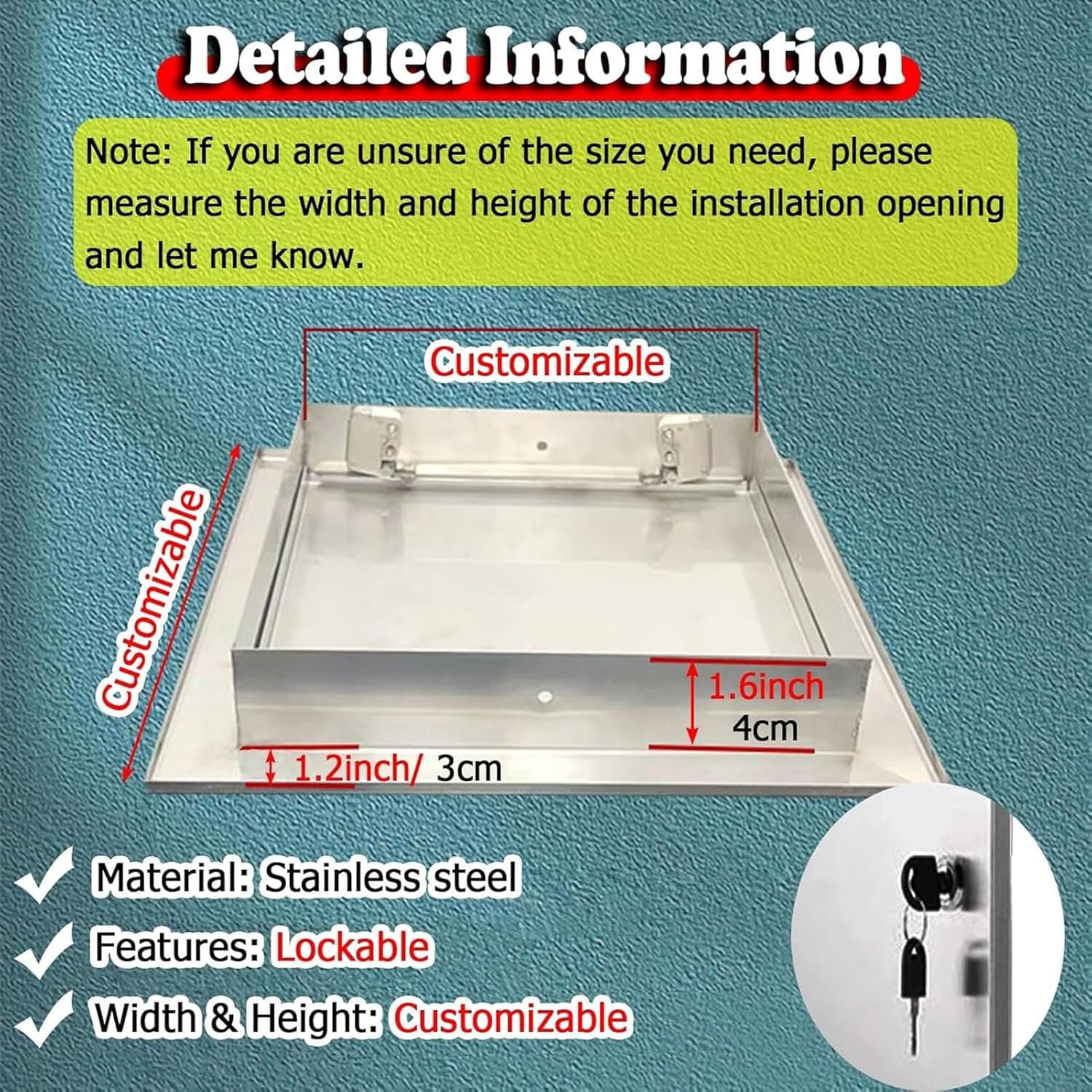 Outdoor Kitchen Doors with Lock, Stainless Steel Single BBQ Access Door for Ceiling & Wall, Waterproof Electrical Hatch, for Outdoor Kitchen and BBQ Island, Silver(12"x12"/30x30cm)