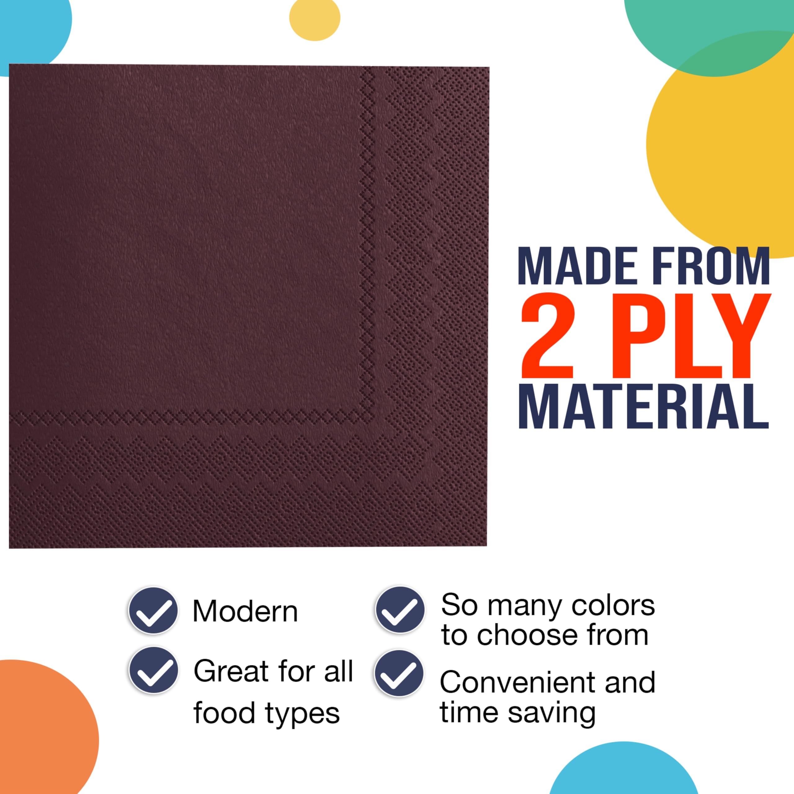 Party Solids Lot de 200 serviettes de table jetables en papier double épaisseur pour tous les jours - Marron