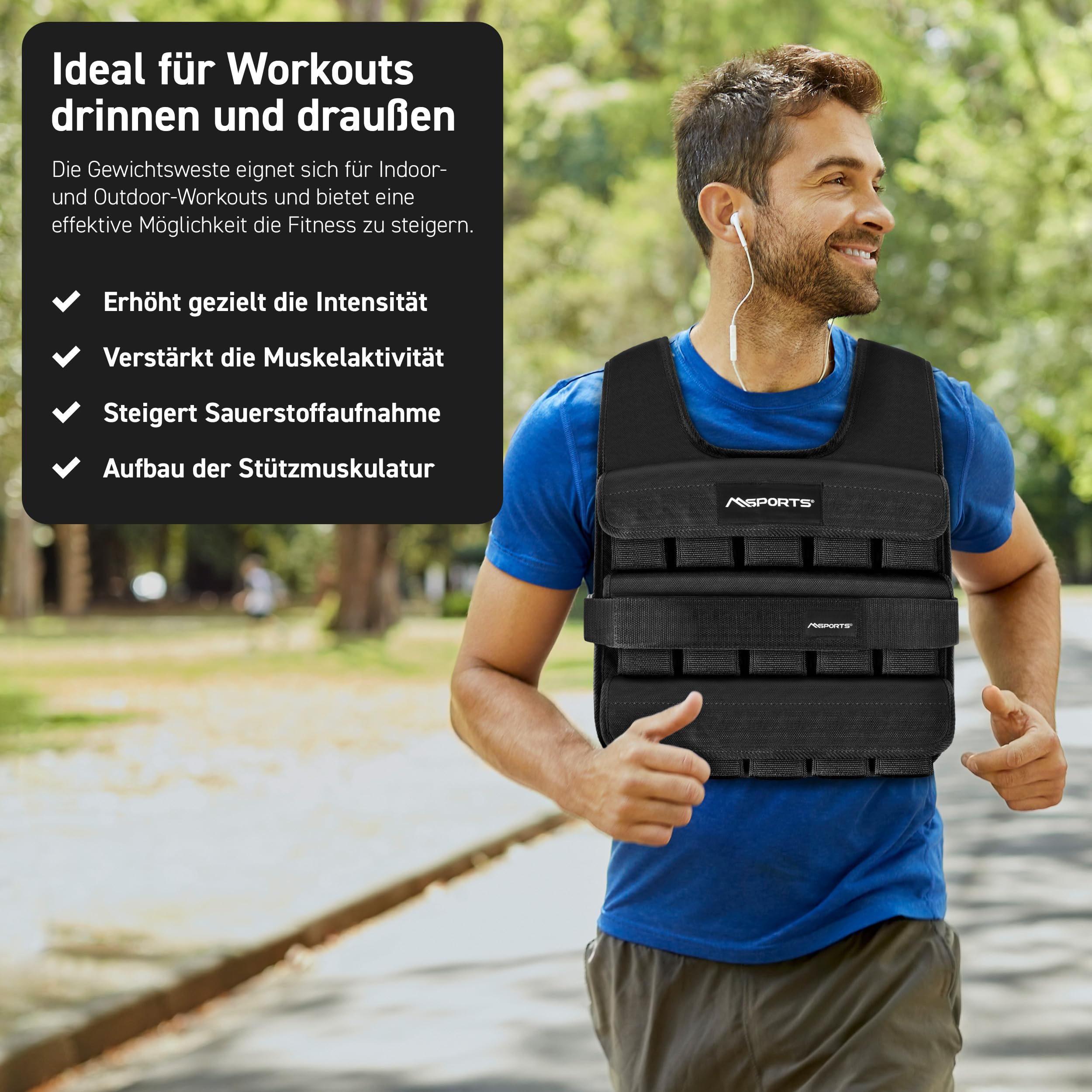 MSPORTS Gewichtsweste Premium Verstellbar von 5 kg - 30 kg Weighted Vest | Laufweste Damen Herren | Fitness Trainingsweste Krafttraining