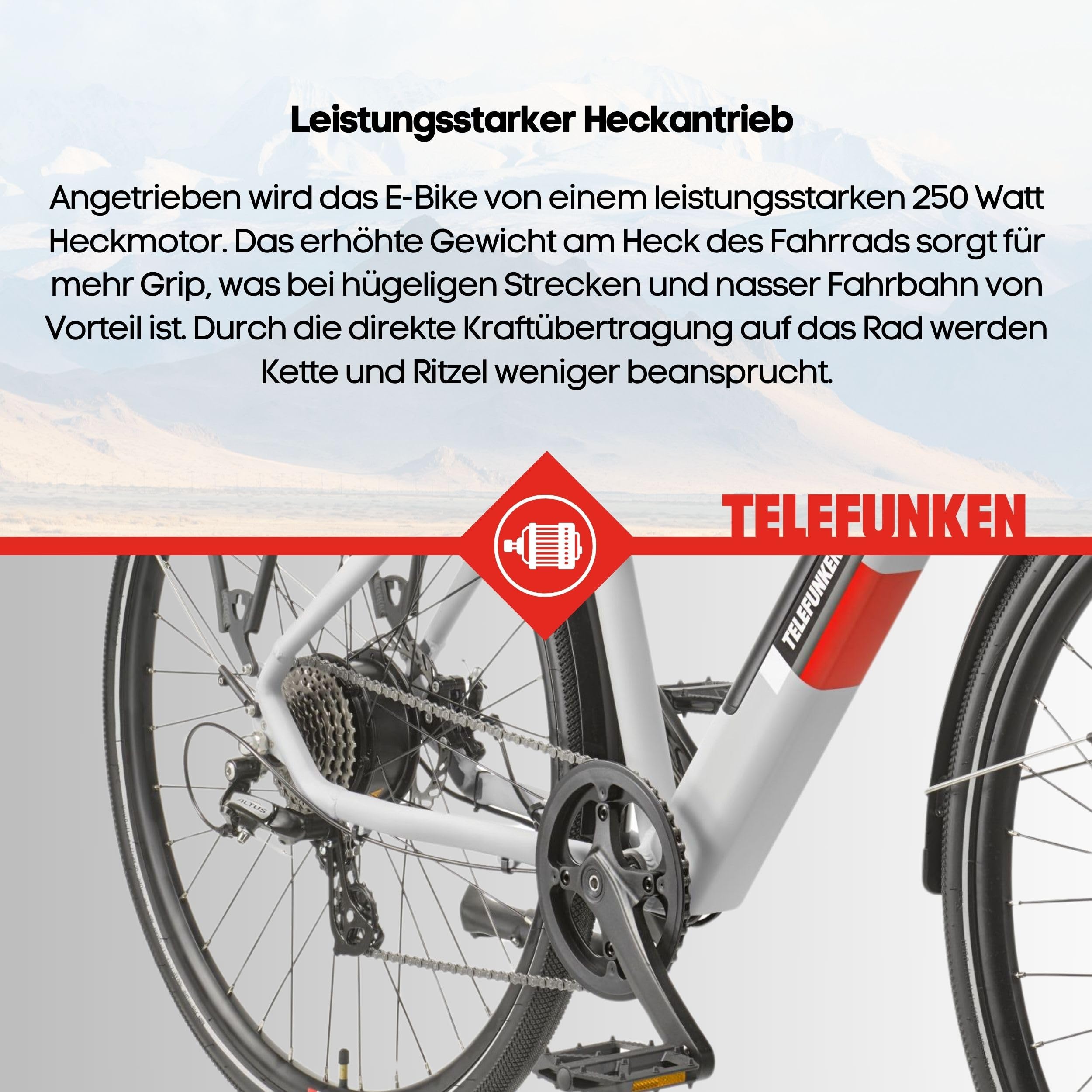 TELEFUNKEN E-Bike 28 Zoll Fahrrad | Trekking Pedelec mit 8-Gang Kettenschaltung & Scheibenbremsen | 250 W Heckmotor & integriertem 417,6 Wh Li-Ion-Akku | inkl. Panzerkabelschloss