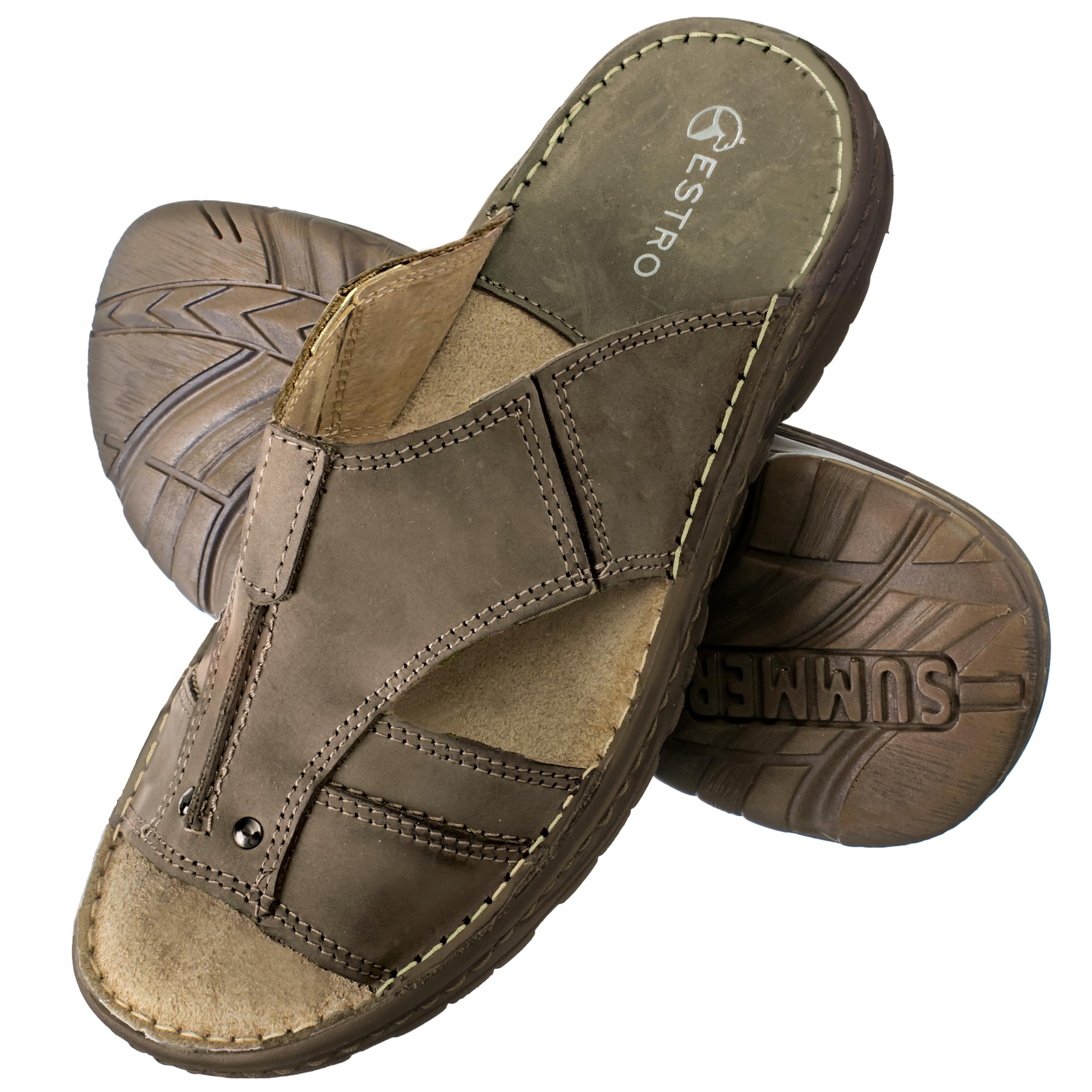 ESTRO Sandalias Hombre Verano Cuero - Sandalias Hombre Cuero Chanclas Piel con Suela Goma Antideslizante s1