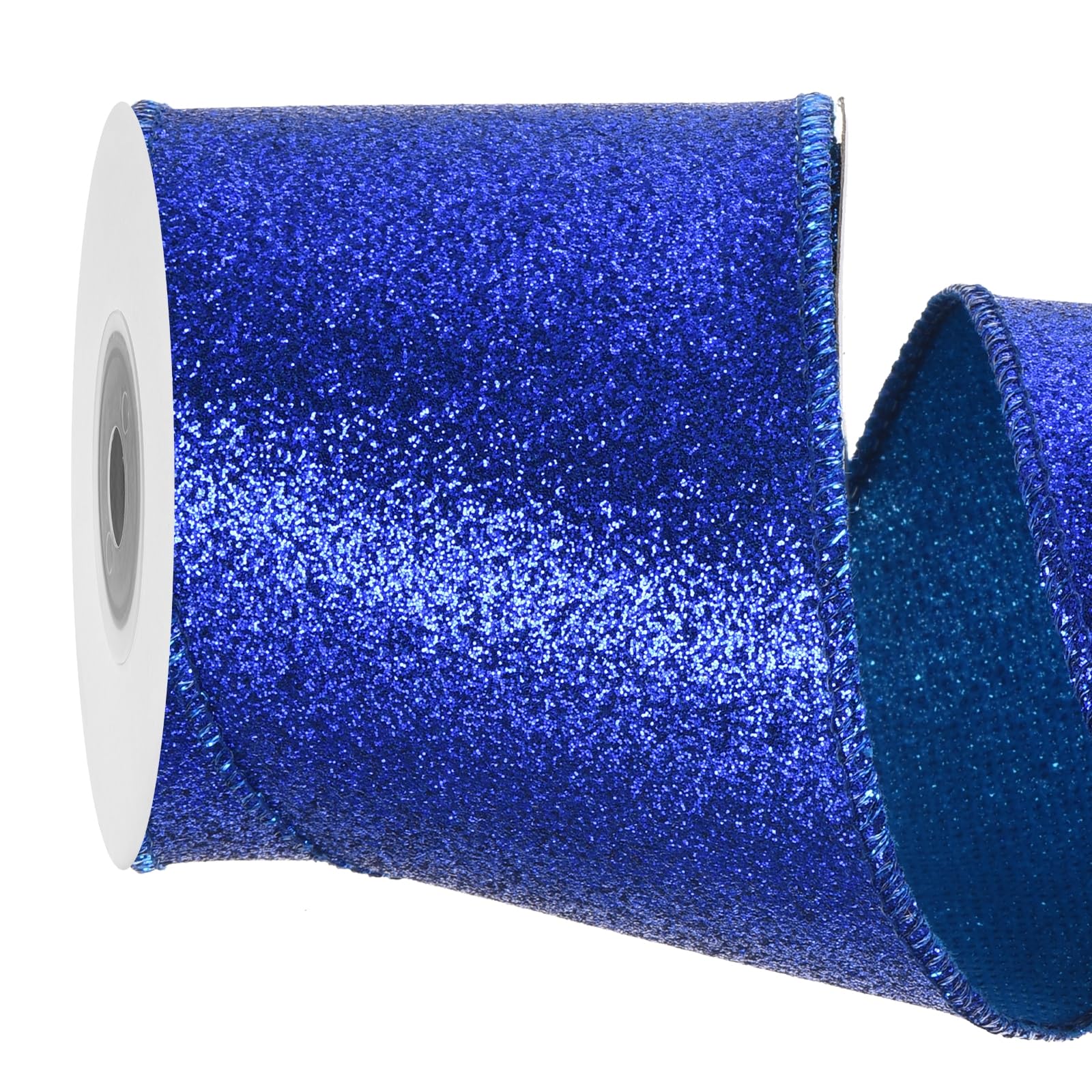 sourcing map 2.5 Inch/6.3cm Glitter Wired Ribbon, Dark Blue Sparkly Iridescent Ribbon 5 Yard for Christmas Tree Wreath Decoration Gift Wrapping, with Metallic Edge