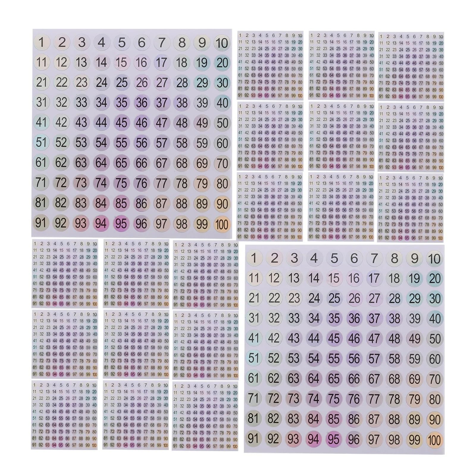 80 feuilles d'autocollants numérotés holographiques de 1 à 100 Pour Inventaire