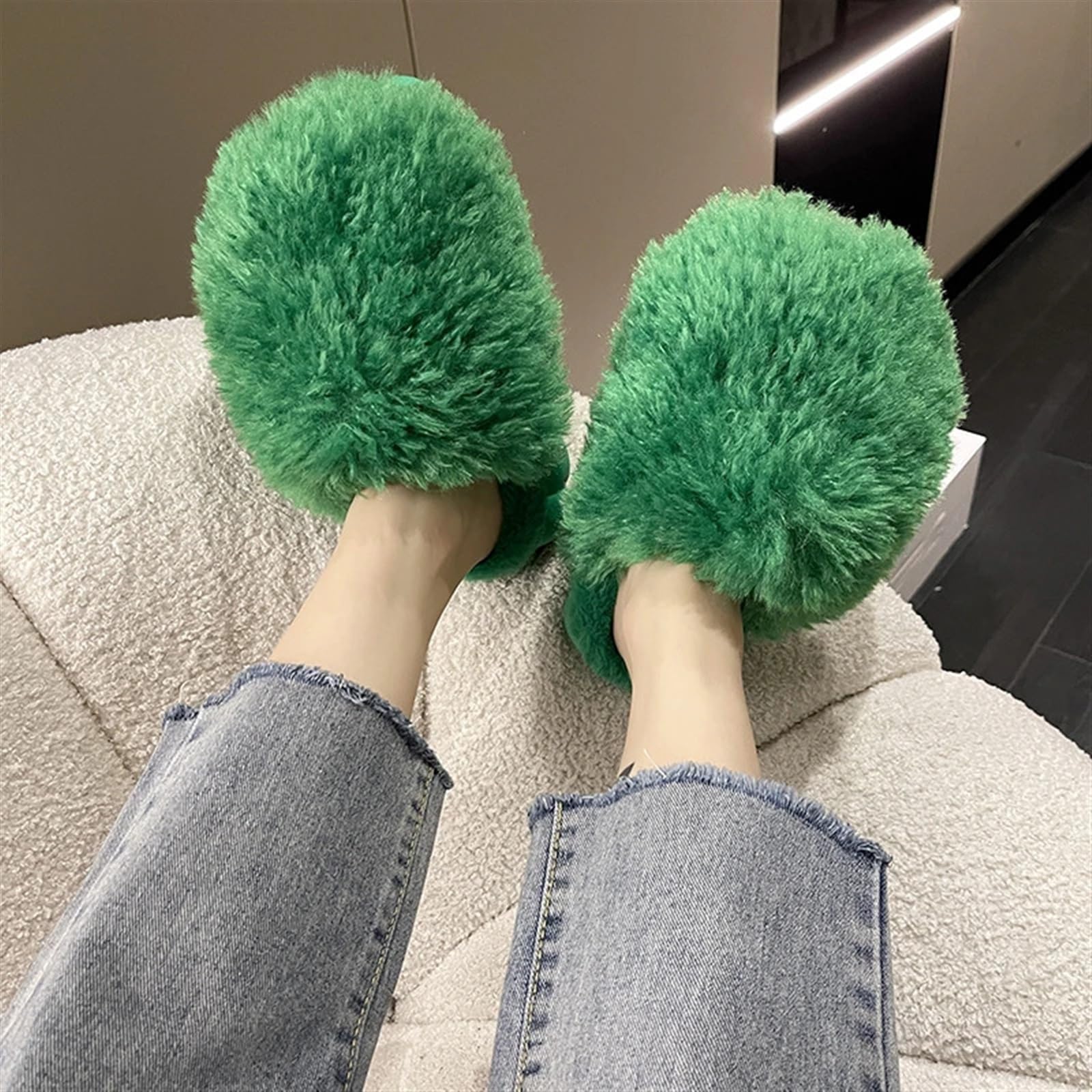 Inverno Pantofole Donna Pantofole invernali in pelliccia da donna calde lati morbidi for interni brevi peluche EVA scarpe in cotone for la casa scarpe casual pantofole con zeppa femminile(White,40 and