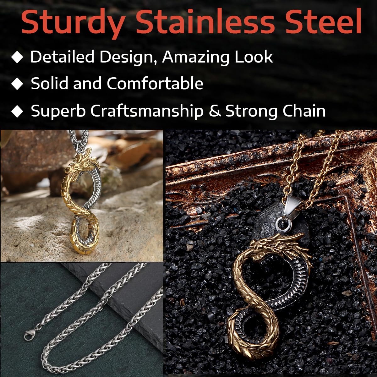 GTHIC Norse Dragon Ouroboros Collane con ciondolo per uomo Donna Gioielli vichinghi con catena