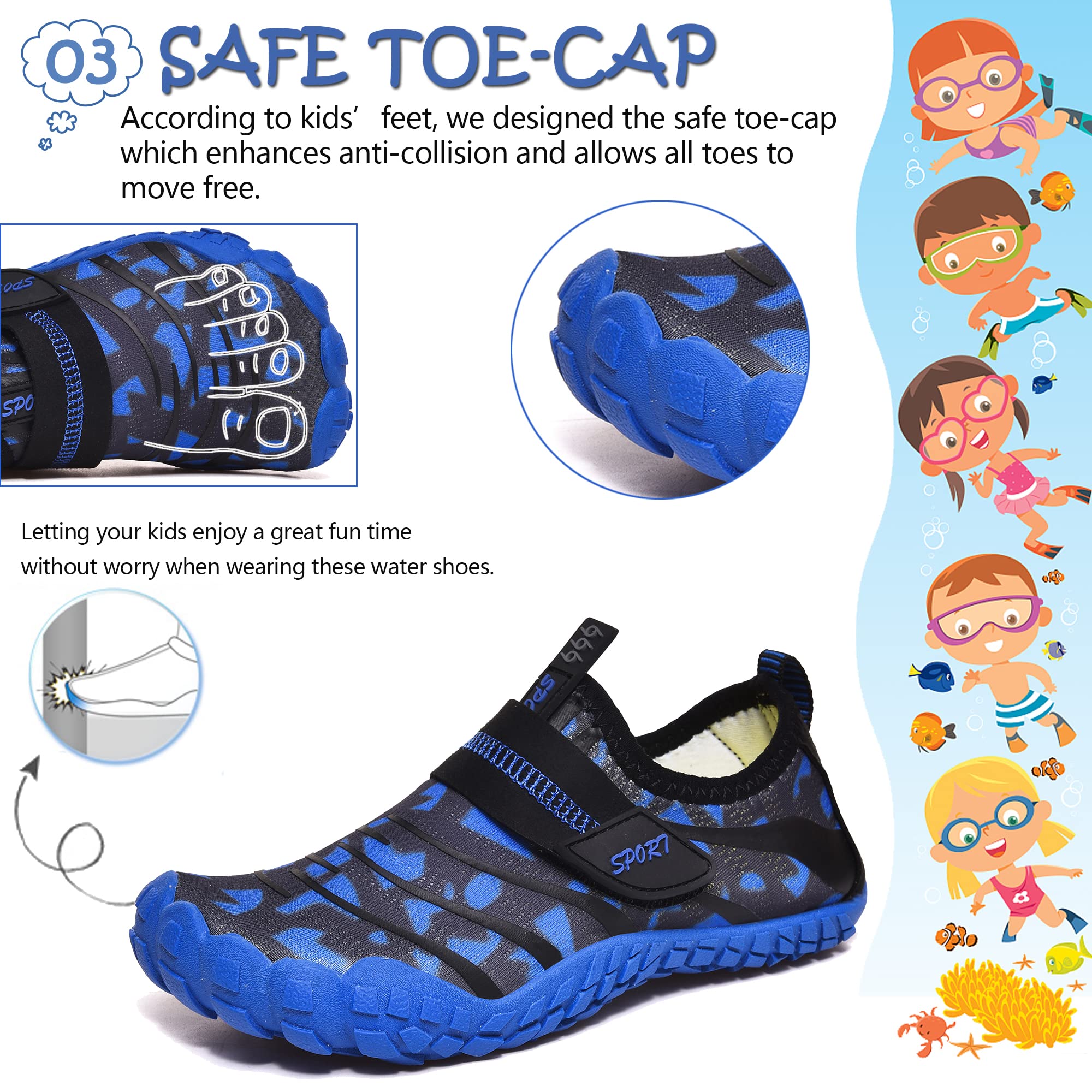 Wasserschuhe für Kinder, Jungen, Mädchen, Strandschuhe, Aqua, Schwimmschuhe, Pool, Barfußschuhe, schnell trocknend, leicht, Kinder, Surfen, Tauchschuhe, Schwarzblau, 35 EU