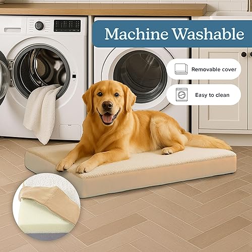 Miniatura 3 de PETMAKER Cama ortopédica para perros  Cama de espuma viscoelástica de 2 capas con cubierta superior de sherpa lavable a máquina  Cama para perros