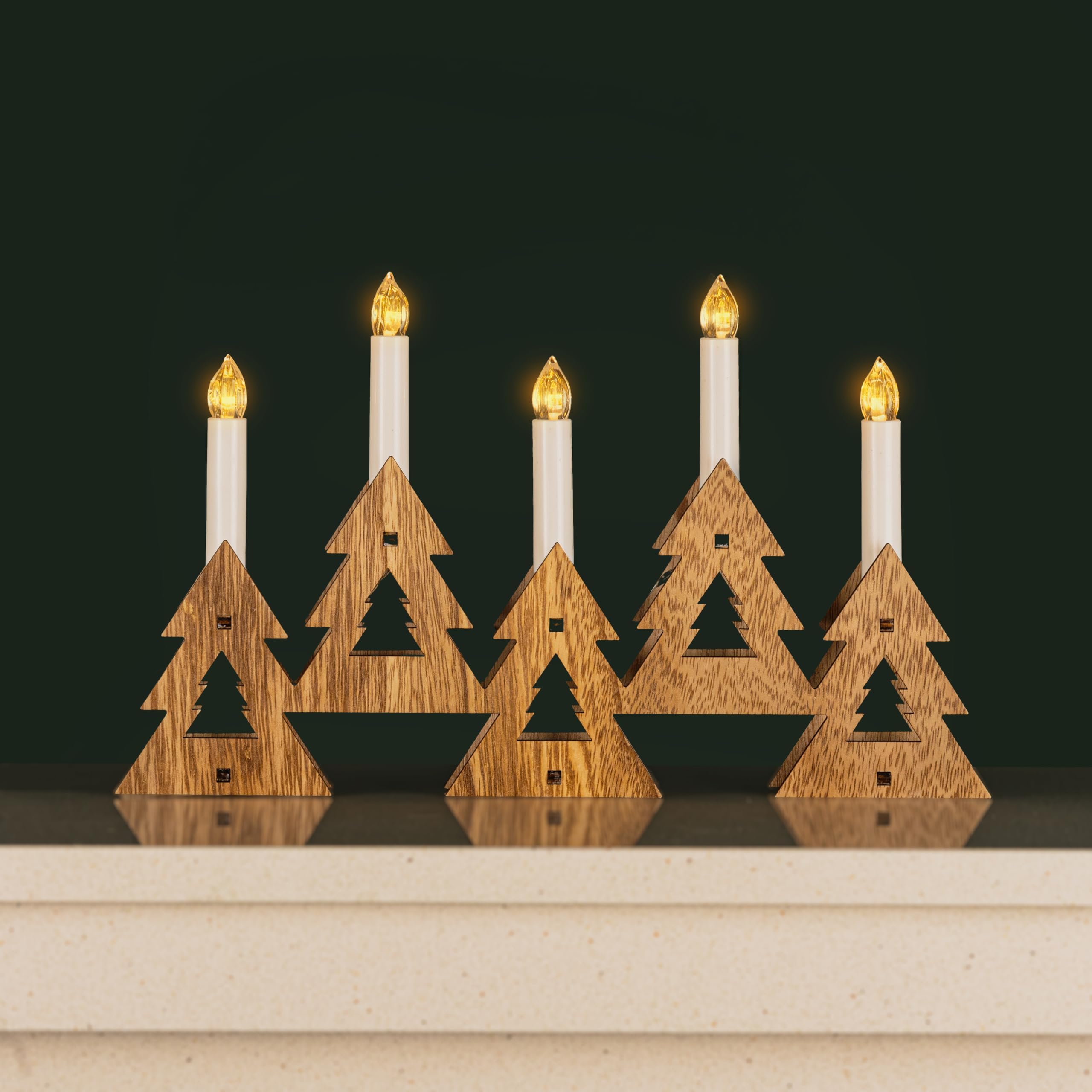 Garden Mile White Traditional Christmas Candle Bridge Light Arch Flameless Led Candles Christmas Window Decoration Or Table Decoration Low Voltage Mains Operated. (Tree Wooden)