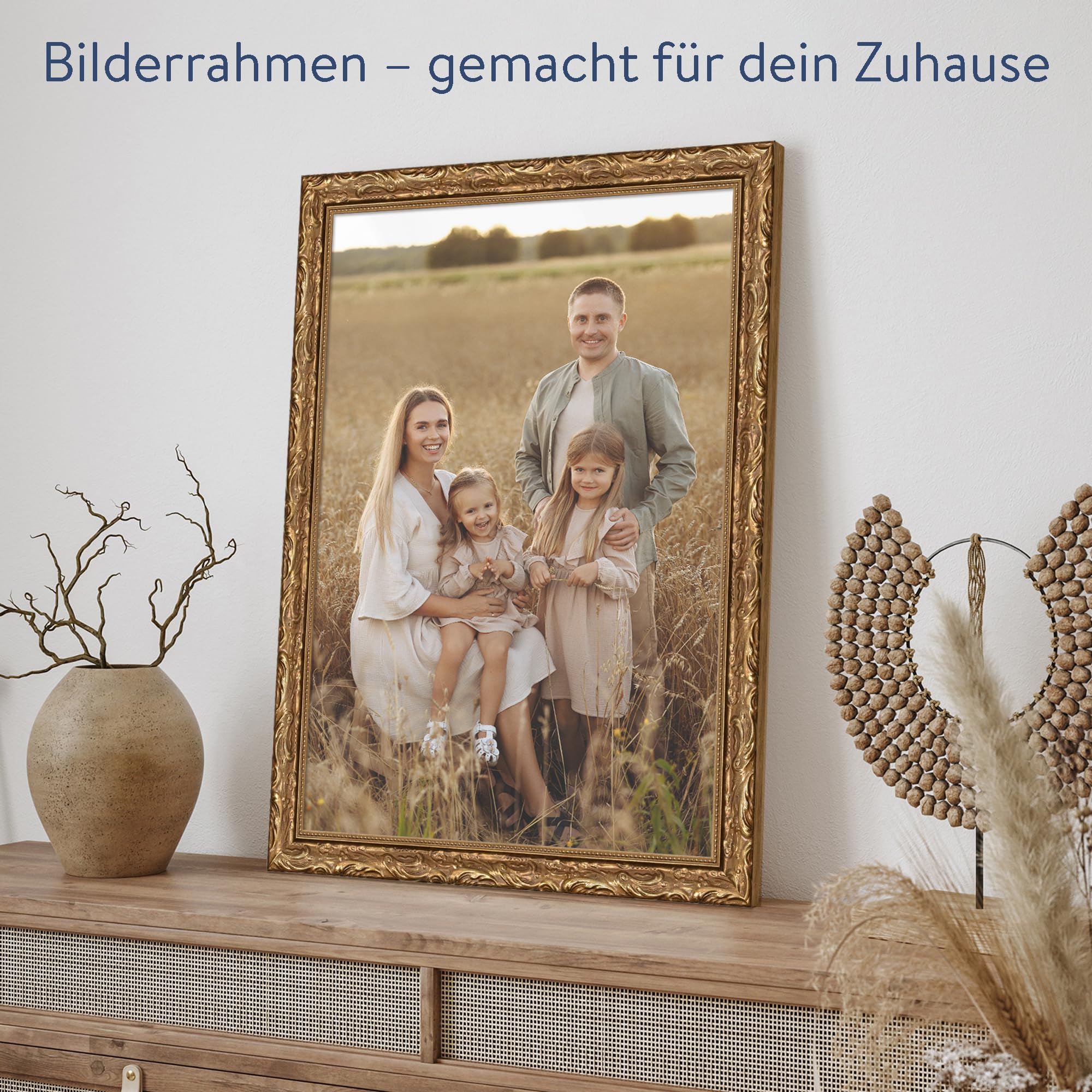 WANDStyle Bilderrahmen A3 Holz, DIN A3 Bilderrahmen Gold Vintage 42x30 cm | Hochwertiger Holzbilderrahmen Antik, Posterrahmen zum Aufhängen, Rahmen 30x42 cm, Fotorahmen H530 Made in Germany