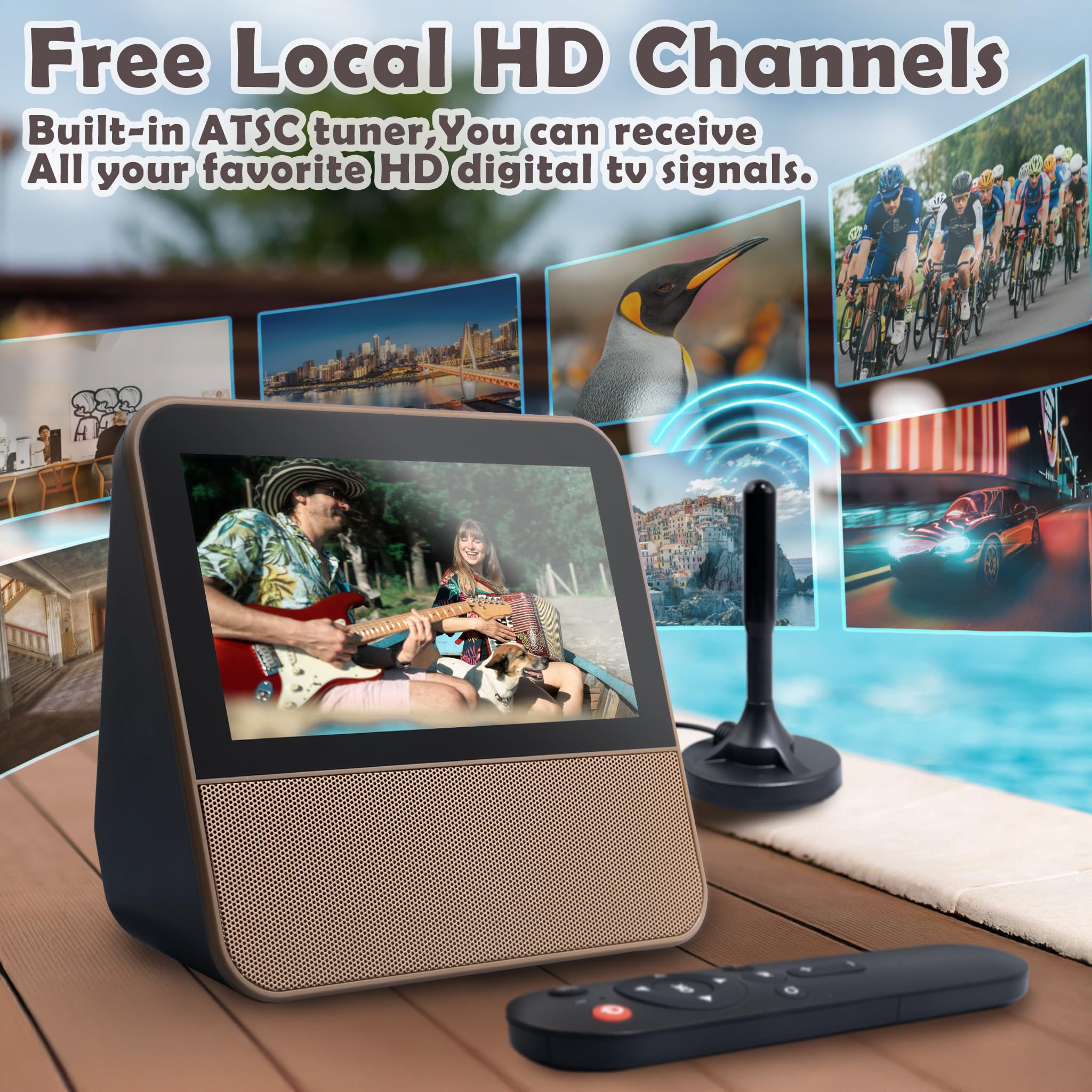 Piccola TV da 7 pollici con touch screen 1080P, macchina per karaoke Bluetooth | Batteria ricaricabile incorporata,Supporto ingresso USB/HDMI,Mini TV portatile con telecomando