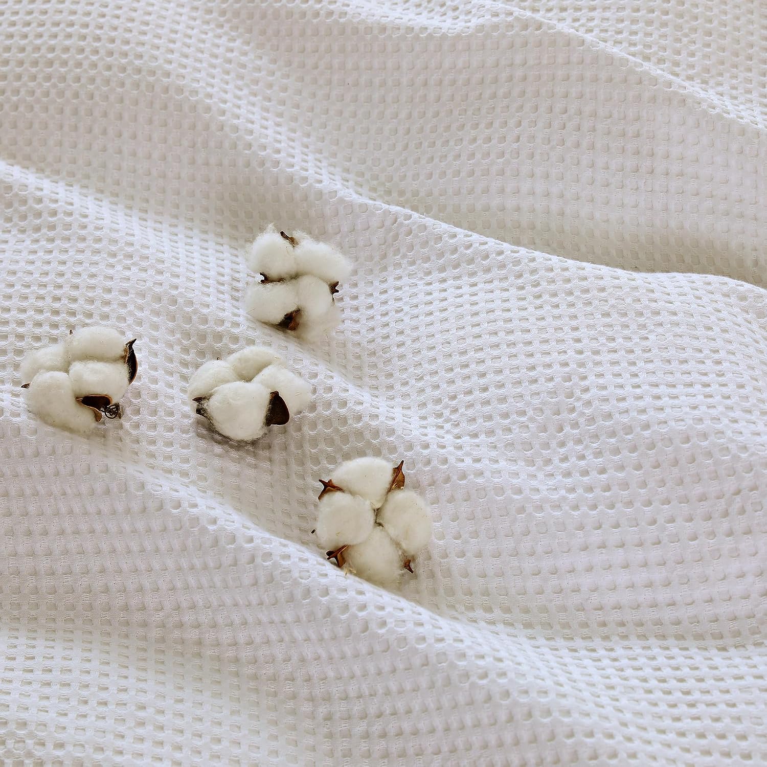 ATsense Cotton Duvet Cover King - 100% Cotton Waffle Weave Duvet Cover Set | White, 3 Pieces, King Size 104"x90", Hidden Zipper, 8 Ties, Lightweight Durable Comfy, Breathable Bedding Set for All Season