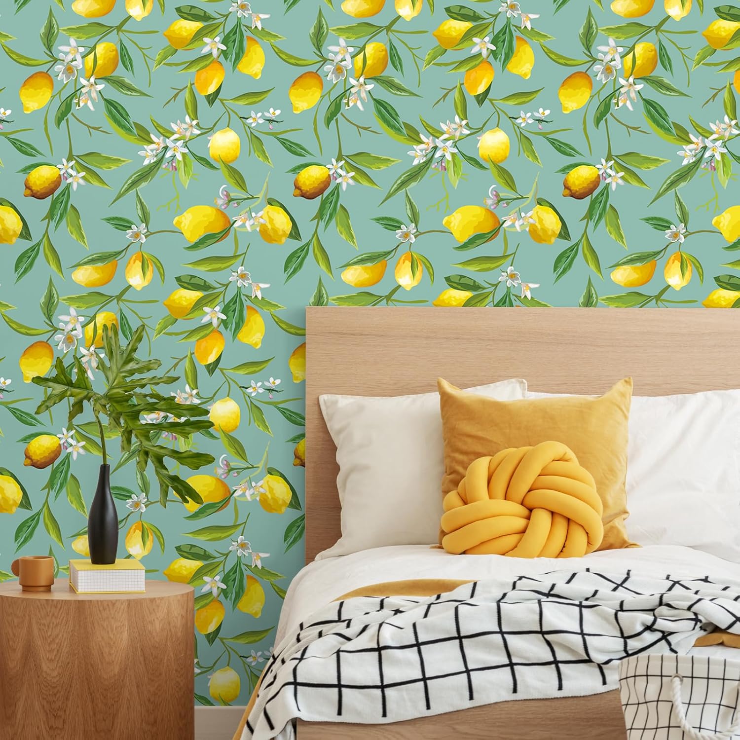 VEELIKE Green Lemon Peel and Stick Wallpaper Lemon Branches Floral Wallpaper Green Contact Paper for Walls Cabinets Removable 17.7''x354'' Self Adhesive Lemon Vinyl Wall Paper for Kitchen Home Decor