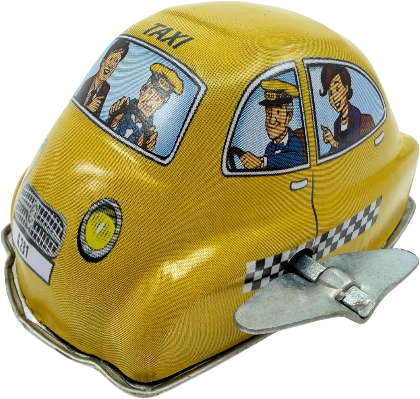House of Marbles Classic Wind-Up Tin Toy New York Yellow Taxi, Pressed-Tin Mechanical Car with Key, Retro Collectible Display Toy and Gift