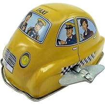 House of Marbles Classic Wind-Up Tin Yellow Taxi - Genuine Tin New York Cab Toy with Mechanical Movement, Retro Gift Box & No Batteries