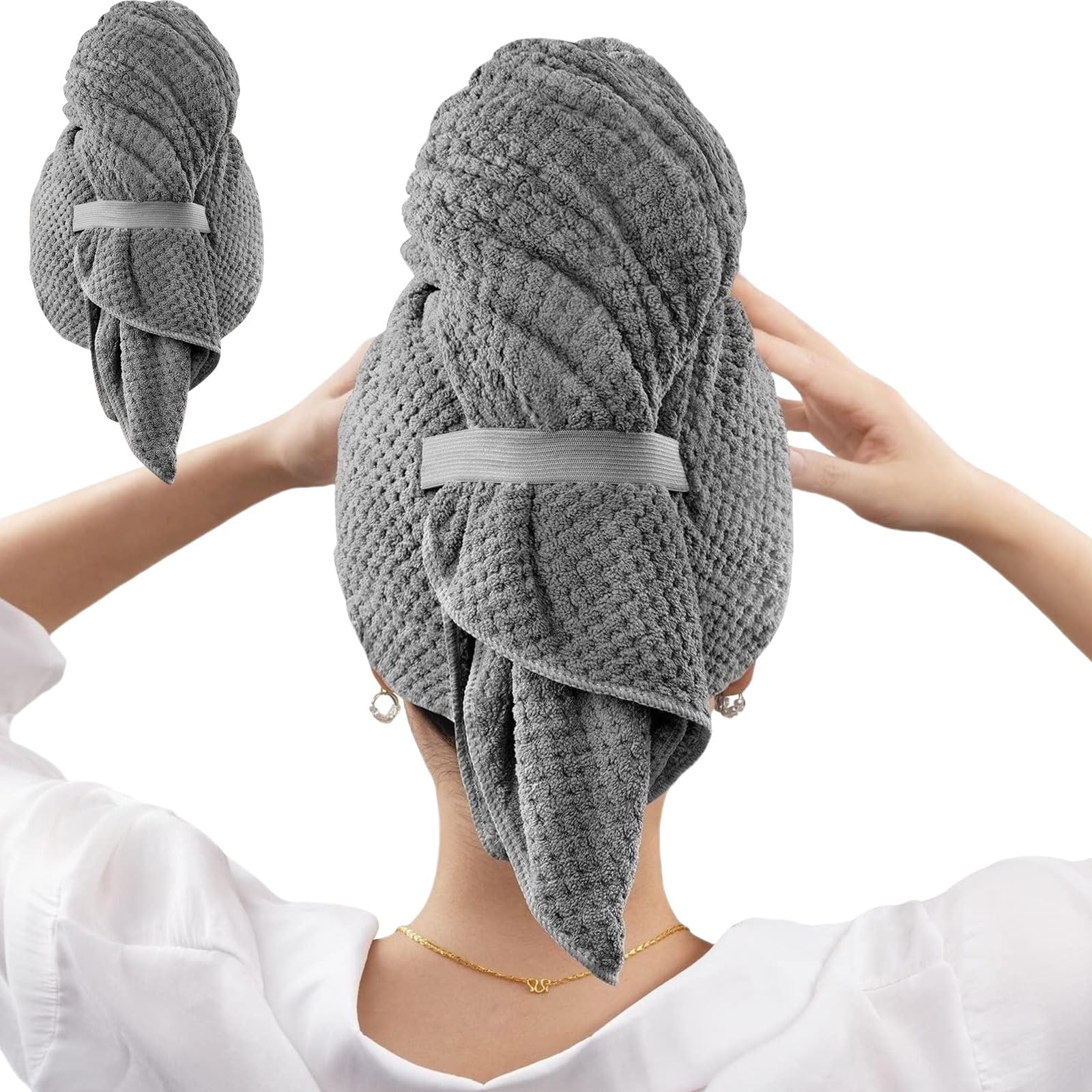 Veltros Microfiber Hair Towel Wrap, Super Absorbent Turban for Quick Hair Drying for Curly AntiFrizz Towel