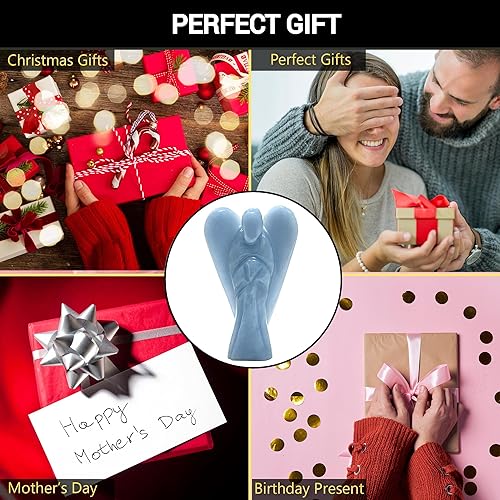 Miniatura 7 de Angel Statue  2" Beautiful Gemstone Guardian Angel  Natural Angelite Crystal Angel  Hand-Carved Angel Charms for Protection, Love, Peace, and