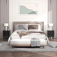 Vista 11 de Giantex Mesita de noche de madera con dos cajones de almacenamiento y asas, material impermeable para dormitorio, sala de estar (1)