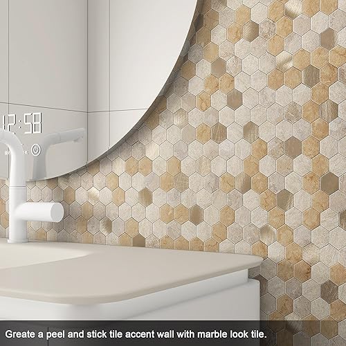 Miniatura 4 de BeNice Azulejo de cocina para salpicaduras de pelar y pegar, azulejos impermeables para salpicaduras de ducha, azulejos hexagonales, azulejos de
