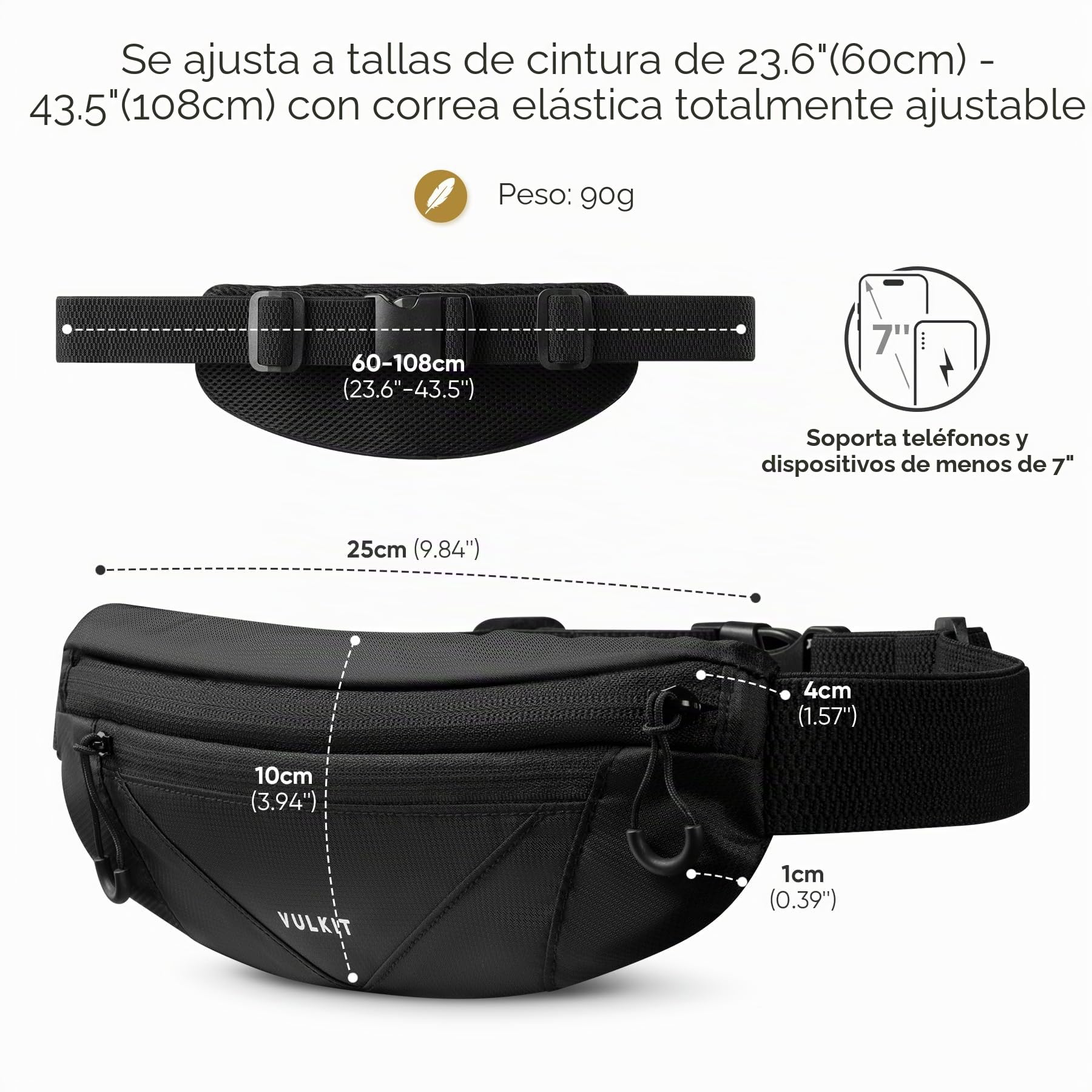VULKIT Riñonera para Correr Impermeable con Hebilla Ajustable y Correa Elástica para Teléfonos de Menos de 7'' Ideal para Senderismo Senderismo Viajes y Actividades al Aire Libre