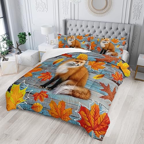 Miniatura 2 de AILONEN Juego de edredón de zorro para adolescentes, juegos de ropa de cama con estampado de dibujos animados de zorro, edredón de zorro, juego de