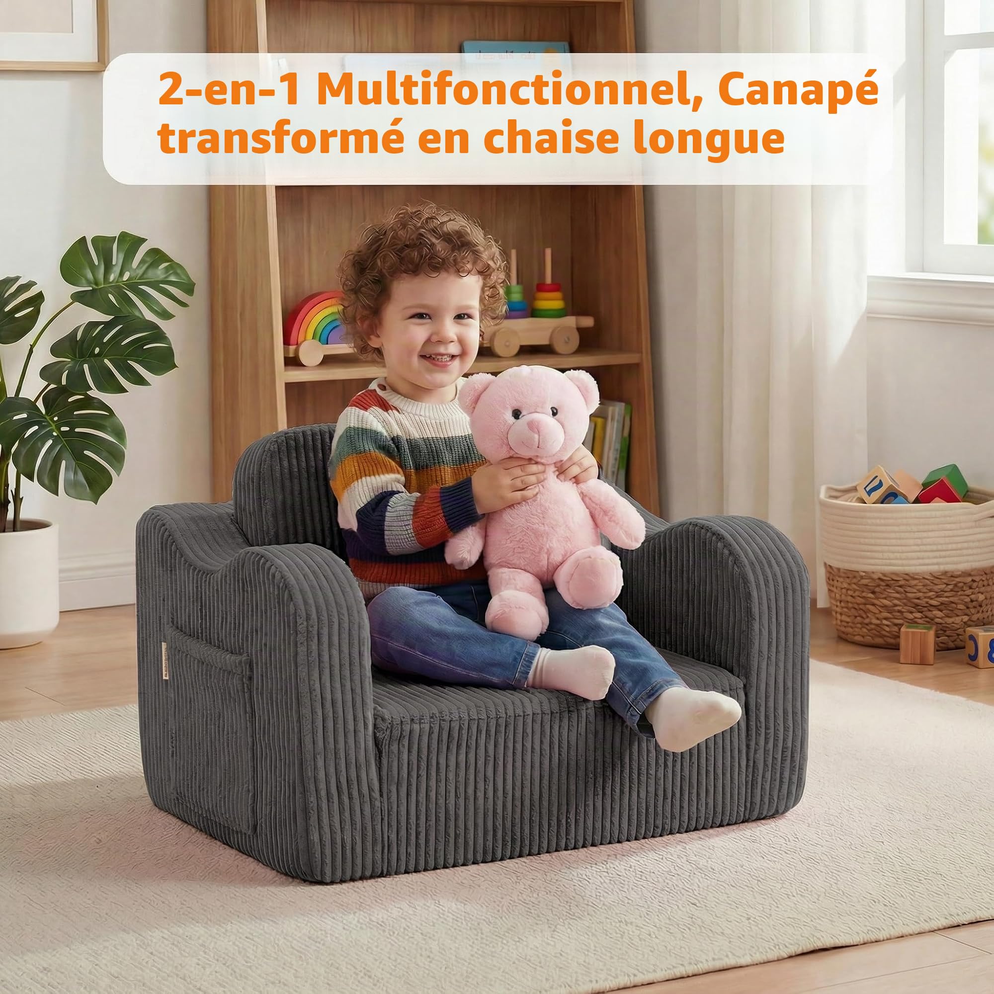 MeMoreCool Cord Canapé pour enfants, fauteuil de relaxation pour enfants, canapé lounge pour bébé, mini canapé pour coin câlin chambre d'enfant, canapé dépliable pour garçons et filles âgés de 1 à 3