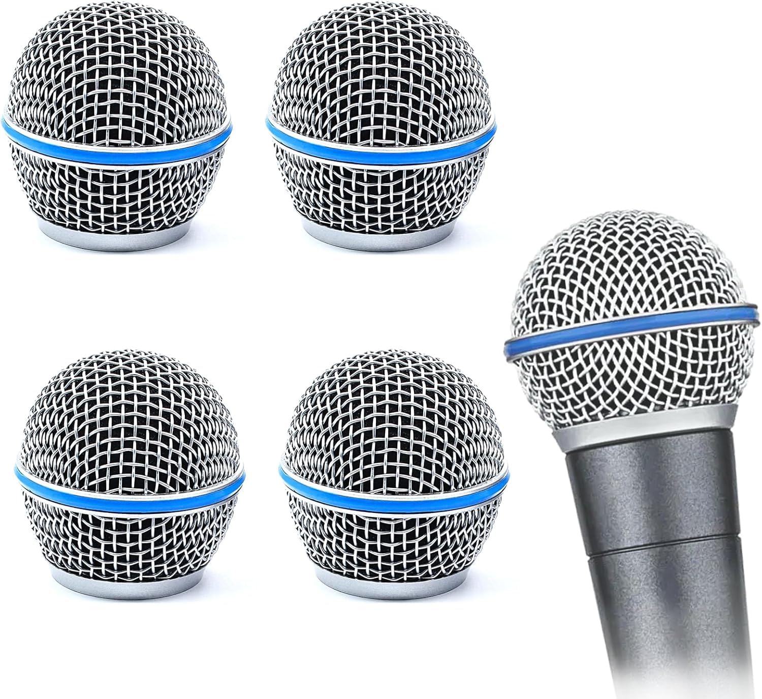 kh Microphone Head Beta 58 Replacement Standard Size Grille Mic Replacement with Foam, Mic Replacement Grill Cover Built in Foam Filter (Pack of 4)