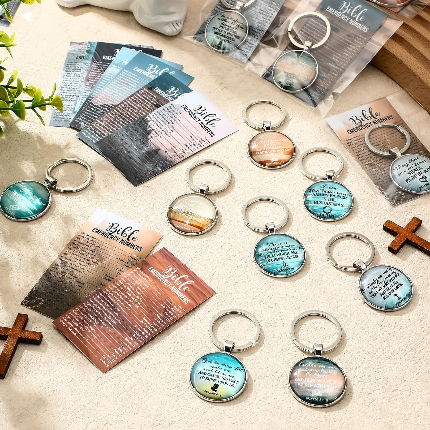 Junkin 25 Set Christian Easter Gifts Bulk Religious Keychain Bible Emergency Number Bookmark Mother's Day Church Gifts (Landscape) - Image 4