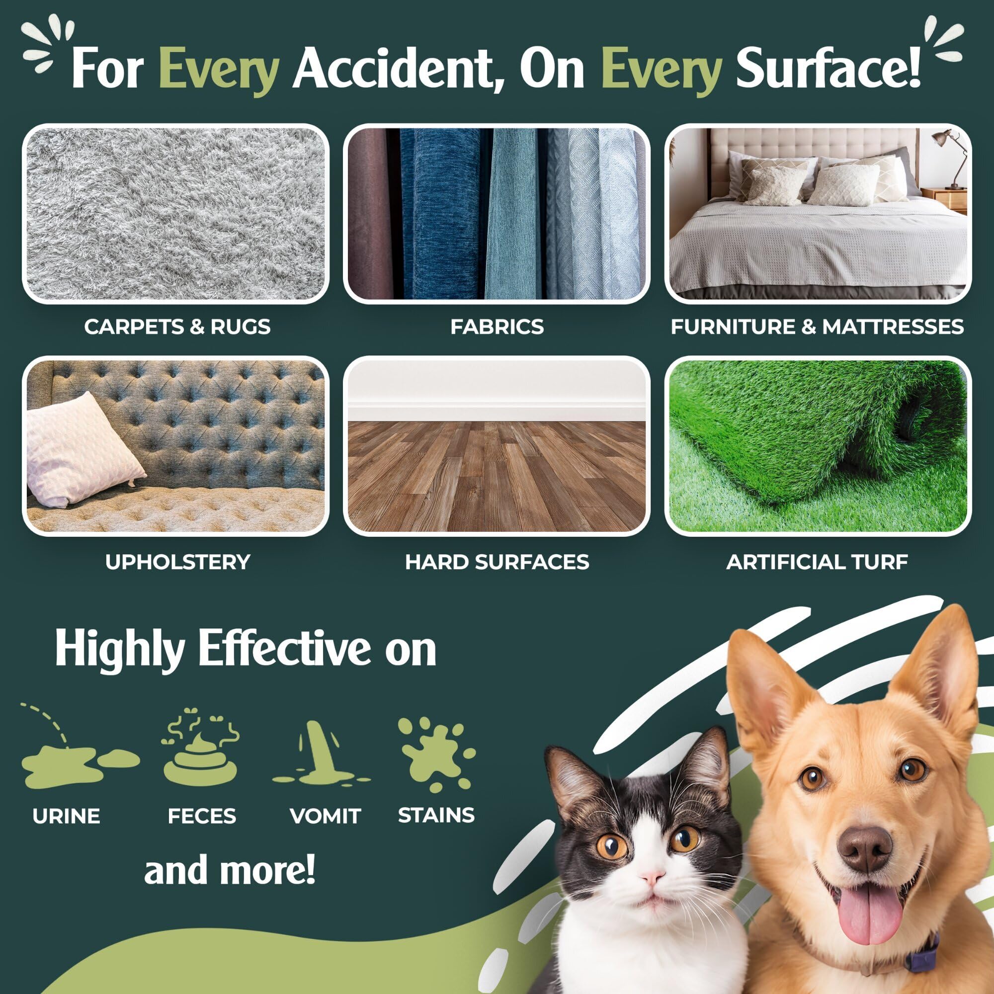 Spray limpiador enzimático de enzimas para gatos y perros, eliminador de manchas y olores de orina para gatos y perros, limpiador enzimático de alfombras para mascotas, limpiador enzimático de enzimas