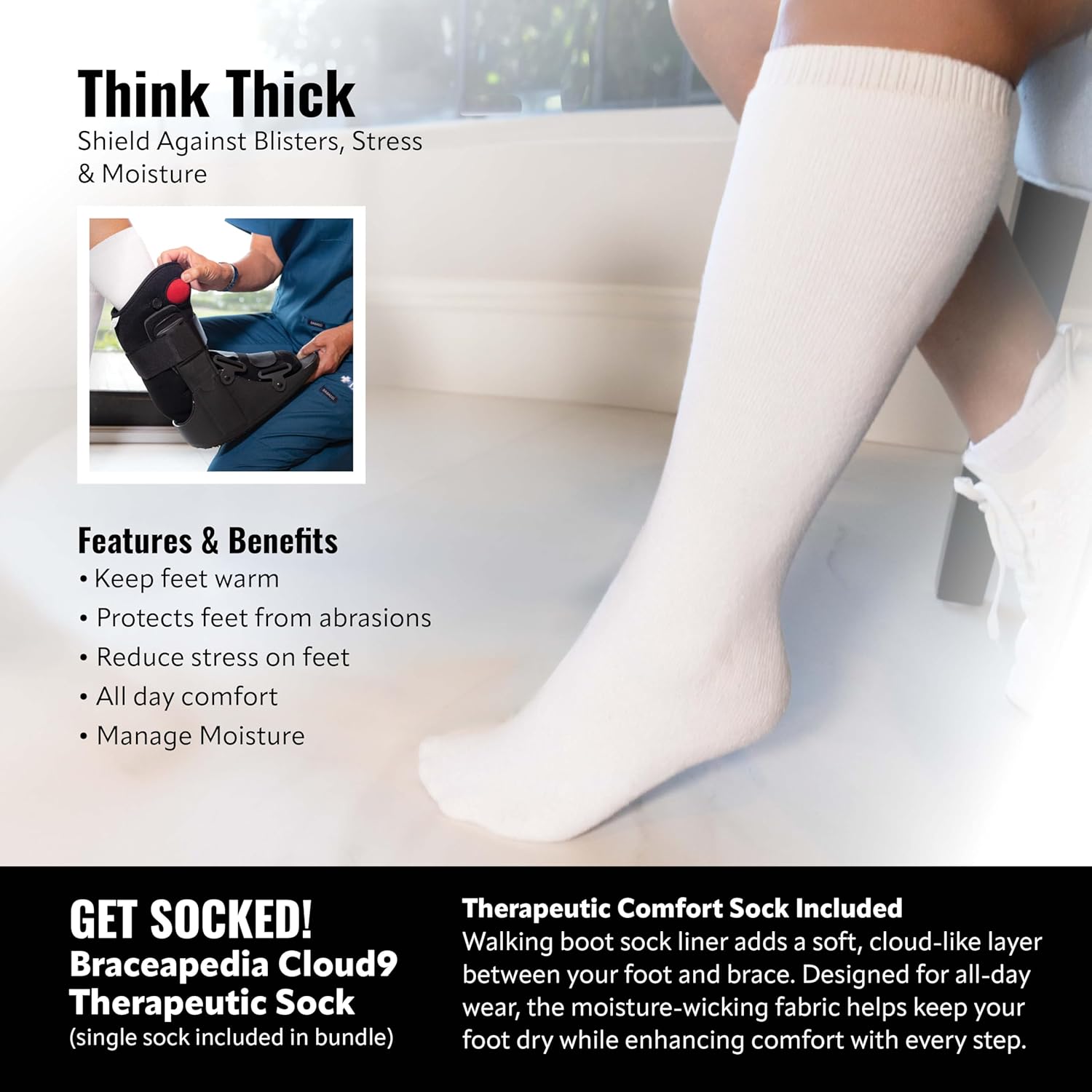 Complete Care Short Air Compression Walking Boot Foot Brace Bundle - Side Pump Pneumatic Brace w/Therapeutic Moisture-Wicking Sock & All-Terrain Clean Cover - Support for Ankle - Small