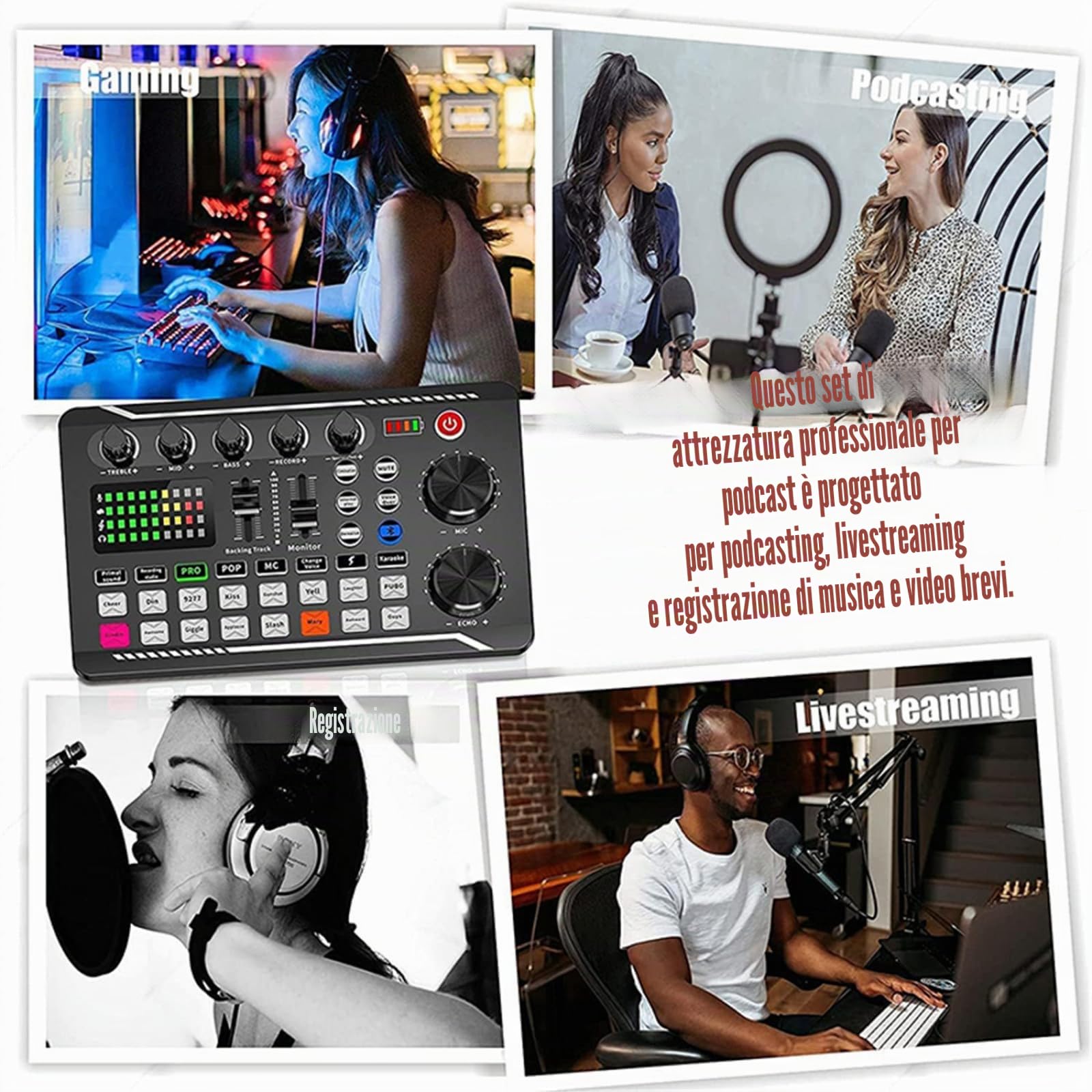 Set di microfoni per podcast, BM-800 Set di microfoni a condensatore con kit scheda audio F998 live, set di attrezzature per podcast con cambiavoce e funzioni di mixaggio